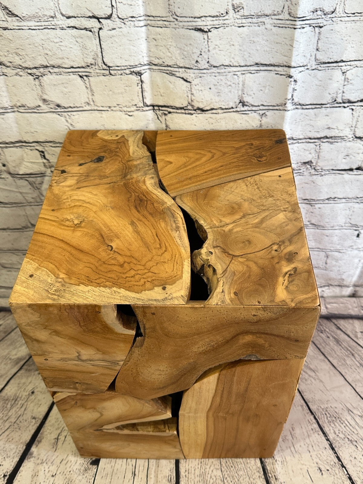 40cm x 30cm Teak Root Wood Block Side Table Lamp Stool Square Wood Coffee Table