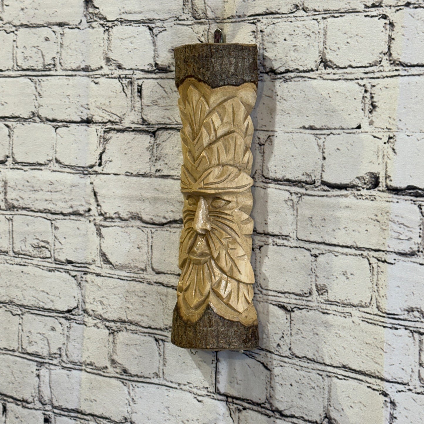 Green Man Of The Woods 30cm Hand Carved Wizard Tree Trunk Wood Fairtrade