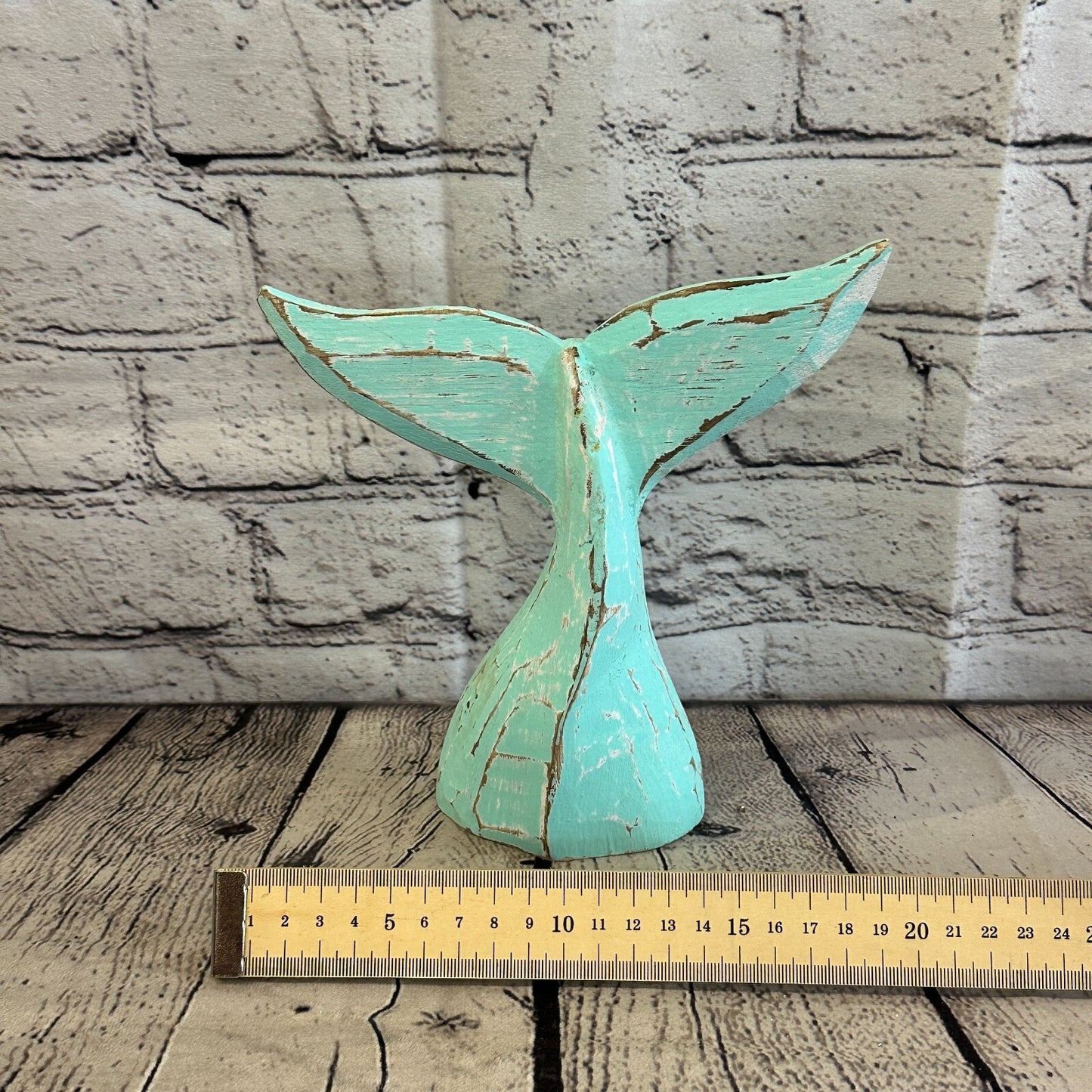 20cm x 18cm Whale Tail Green Fish Wood Coastal Ocean Bathroom Decoration