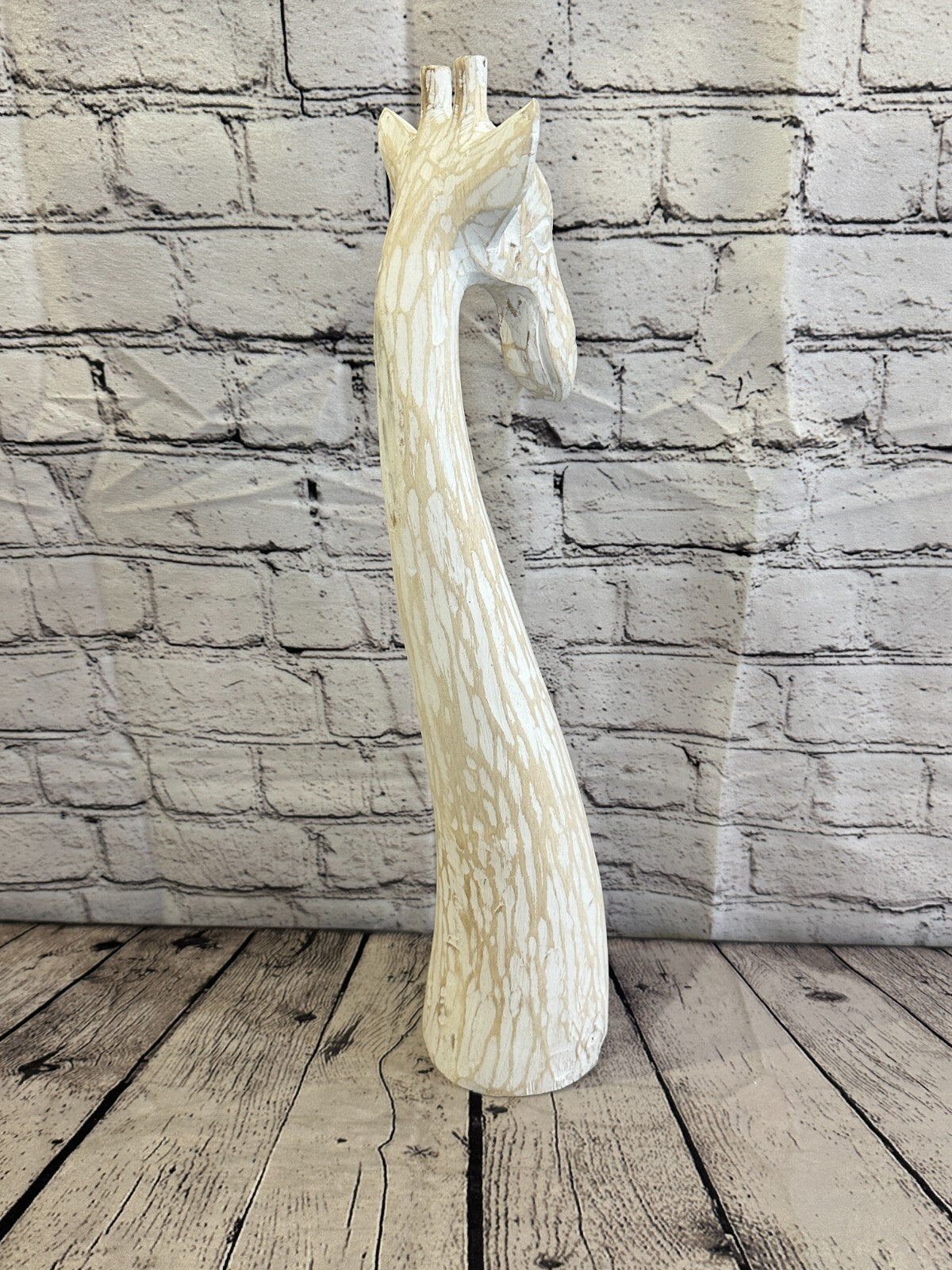 White Wooden Giraffe Head With Shabby Pattern 50cm x 10cm Handmade and Fairtrade
