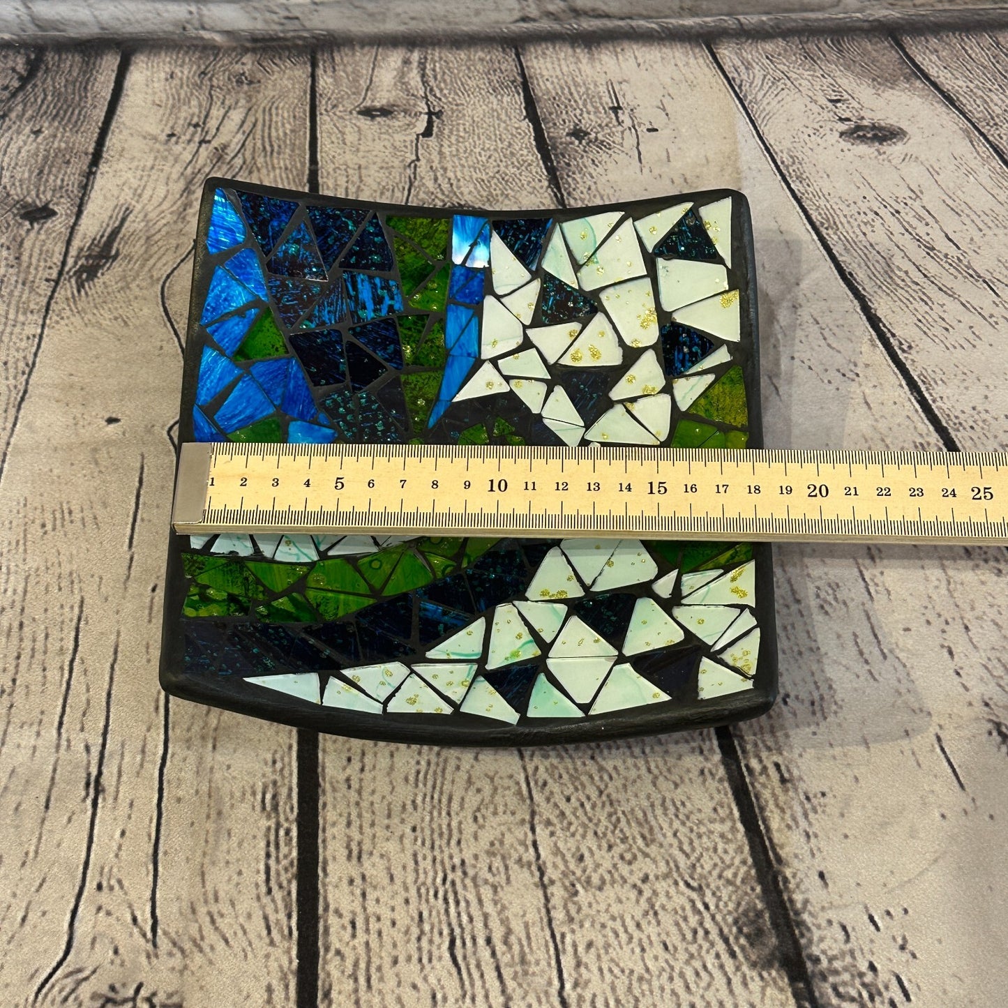 20cm Blue Green Swirl Square Mosaic Handmade Ceramic Glass Tile Bowl Fruit