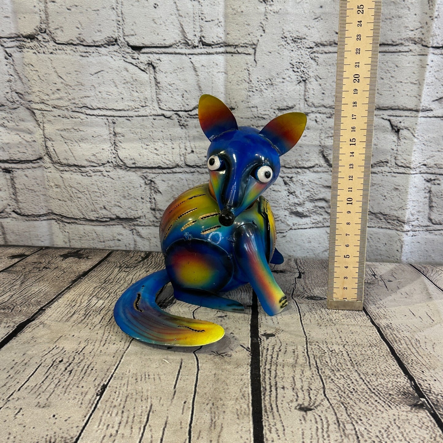 18cm x 14cm Blue Colour Fox Cartoon Ornament Painted Statue Candle Holder
