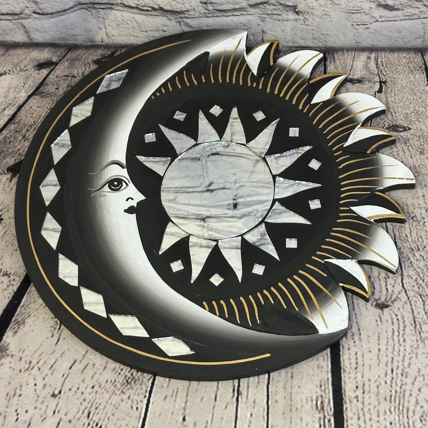 Black Half Moon Mosaic Tile Wall Mirror 30cm x 30cm 12 Inches Handmade Fairtrade
