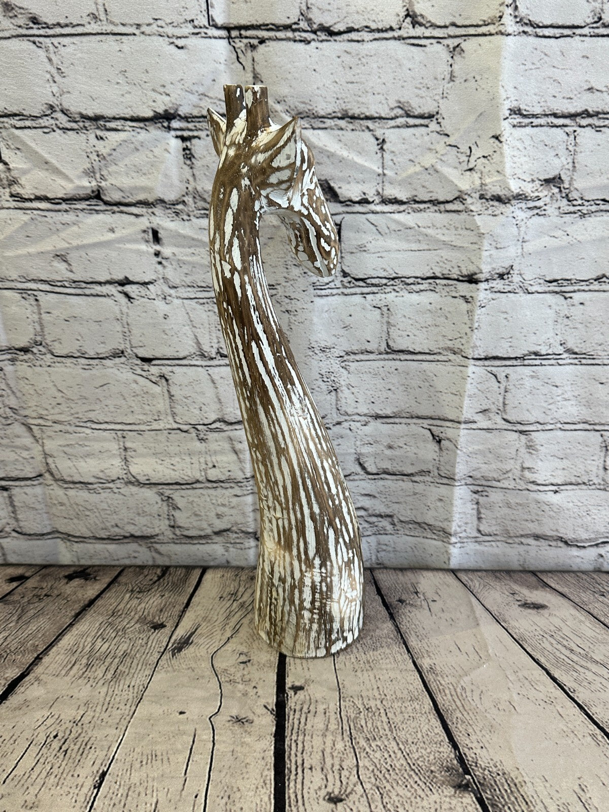 Brown Wooden Giraffe Head With Shabby Pattern 40cm x 10cm Handmade and Fairtrade