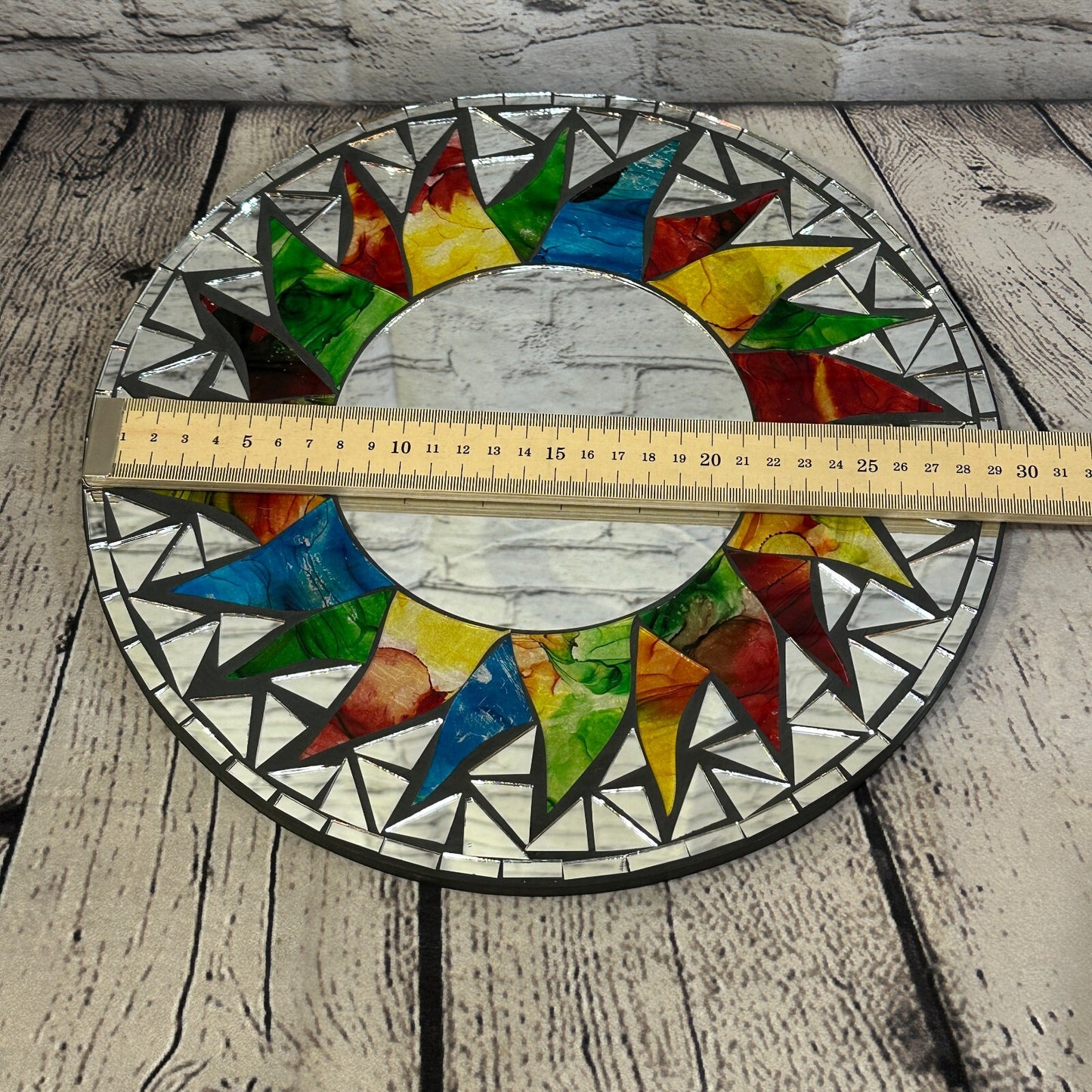 Rainbow Black Sun Mosaic Tile Wall Mirror 30cm x 30cm 12 Inches Handmade New