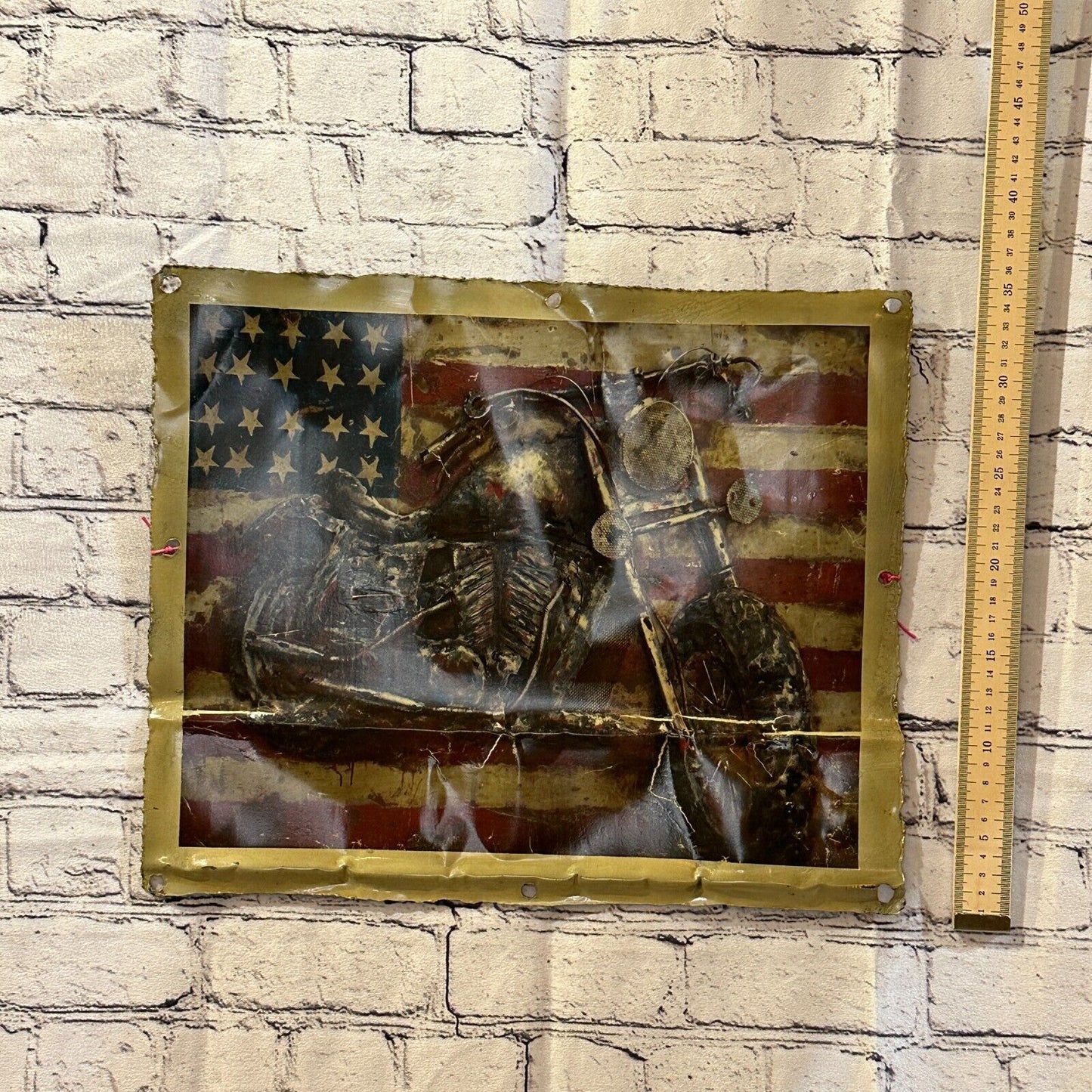 Harley Davidson USA Flag Advert Wall Plaque 42cm x 36cm Vintage Retro Tin Sign