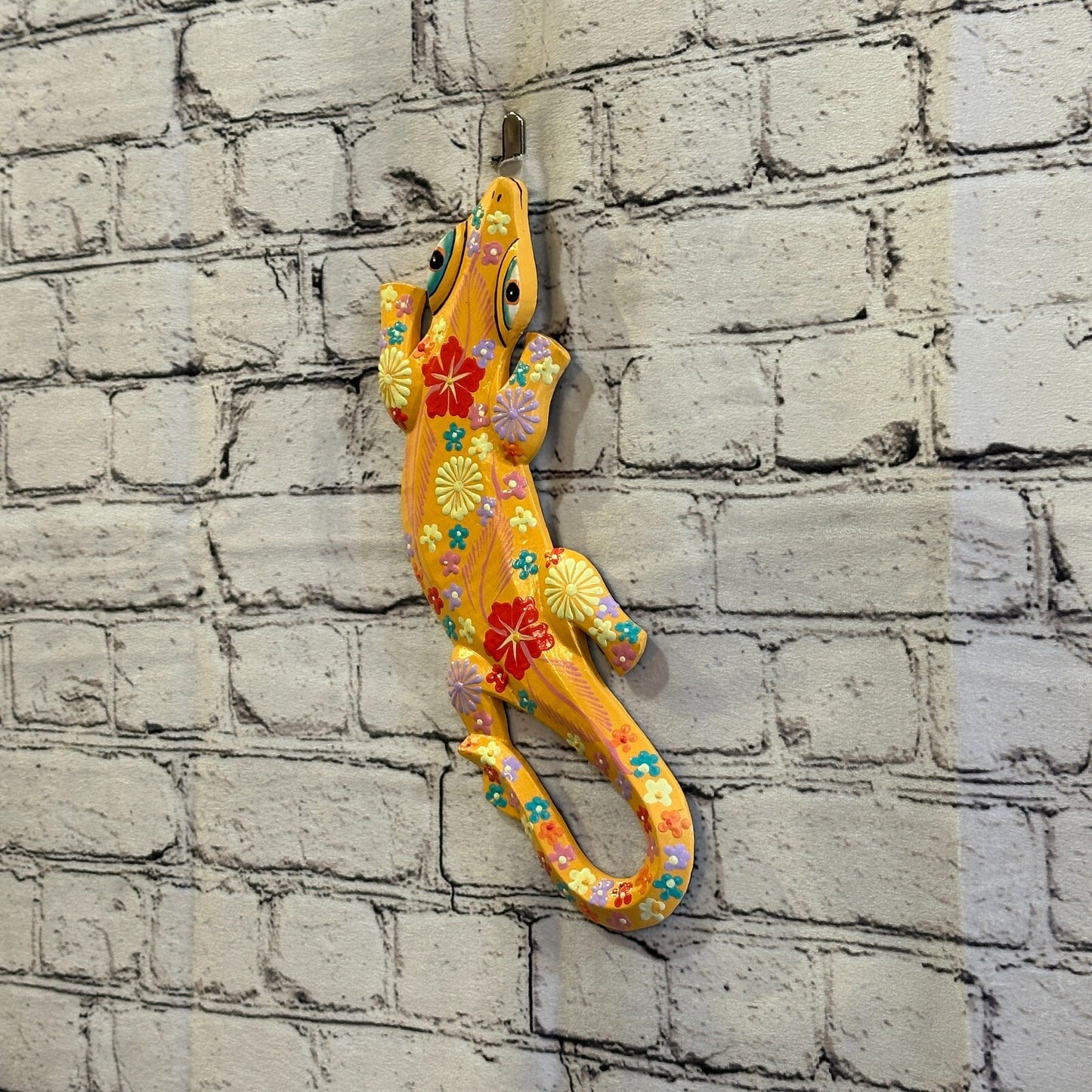 30cm Gecko Lizard Orange Flower Wood Wall Hanging Wooden Ornaments Carving