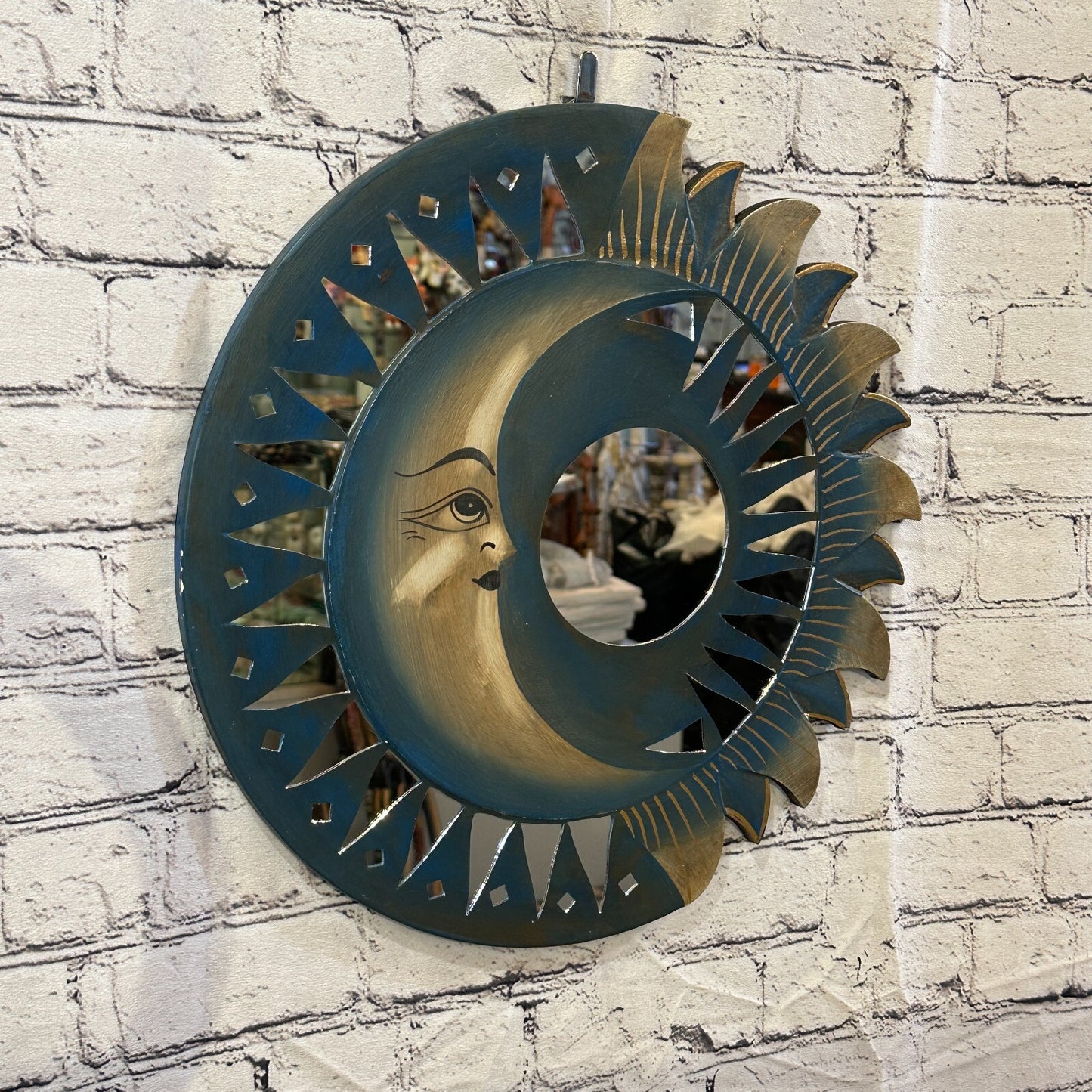 Blue Half Moon Mosaic Tile Wall Mirror 40cm x 40cm 16 Inches Handmade Fairtrade