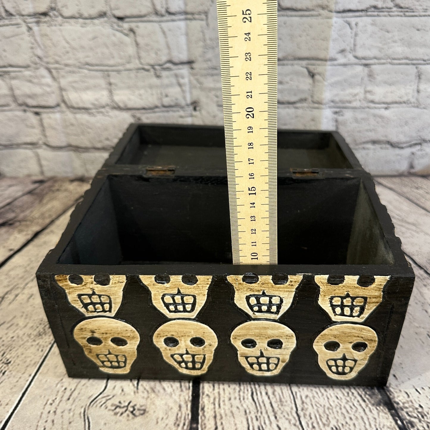 25cm x 15cm x 15cm Square Wooden Gothic Skeleton Skull Coffin Jewellery Box