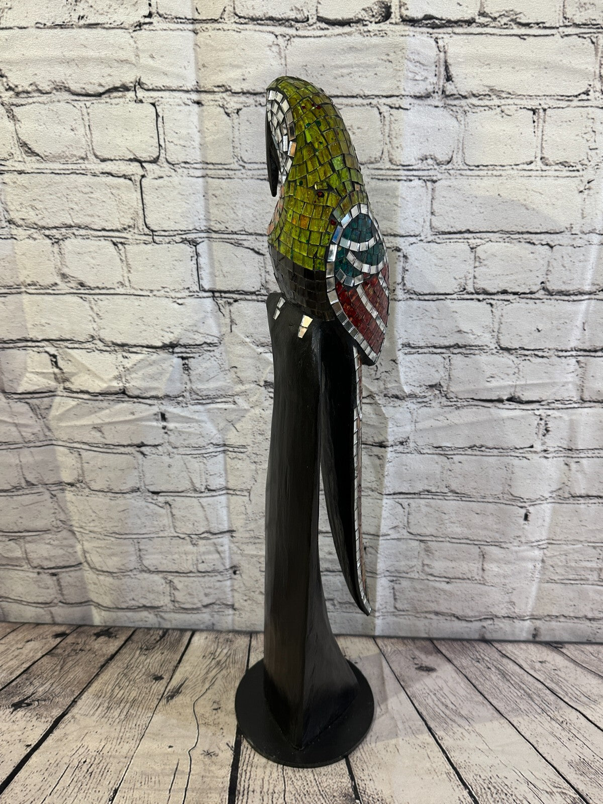 60cm Mosaic Parrot Bird Ornament Statue Fair Trade Handmade Carved Wood Design 1