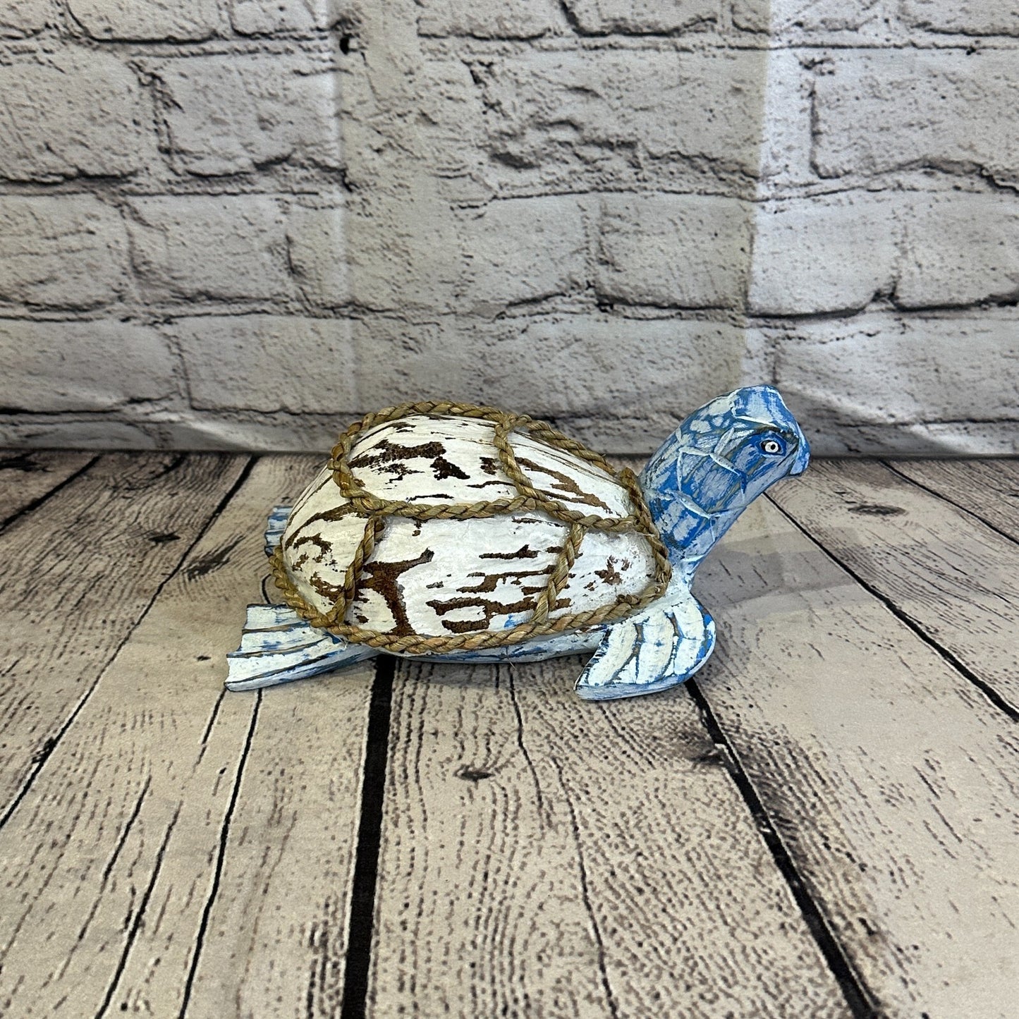 Blue White Folk Art Hand Painted Turtle Coconut Shell Ornaments Hanging Decor