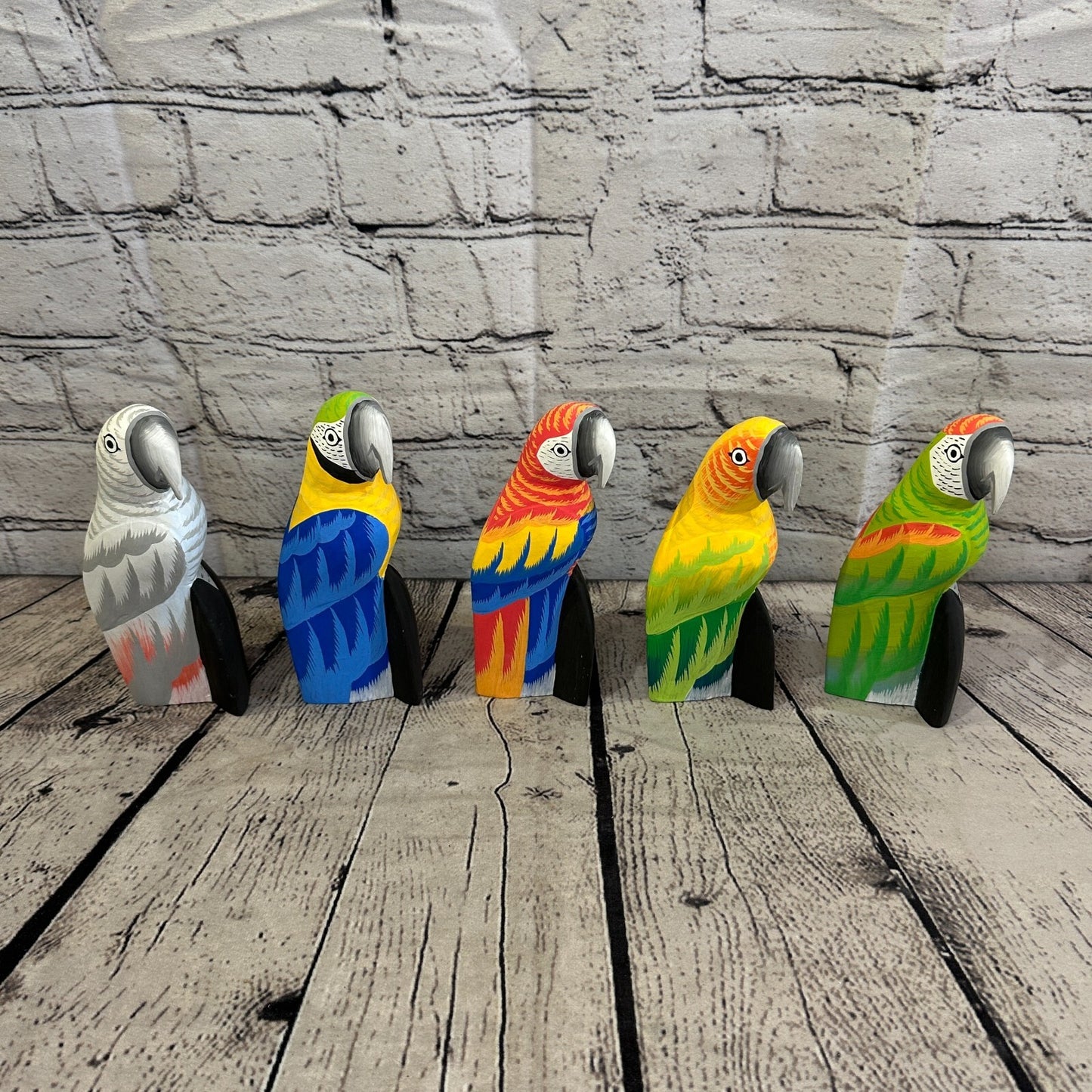 20cm Red Parrot Bird Ornament Statue Fair Trade Hand Made Carved Wood