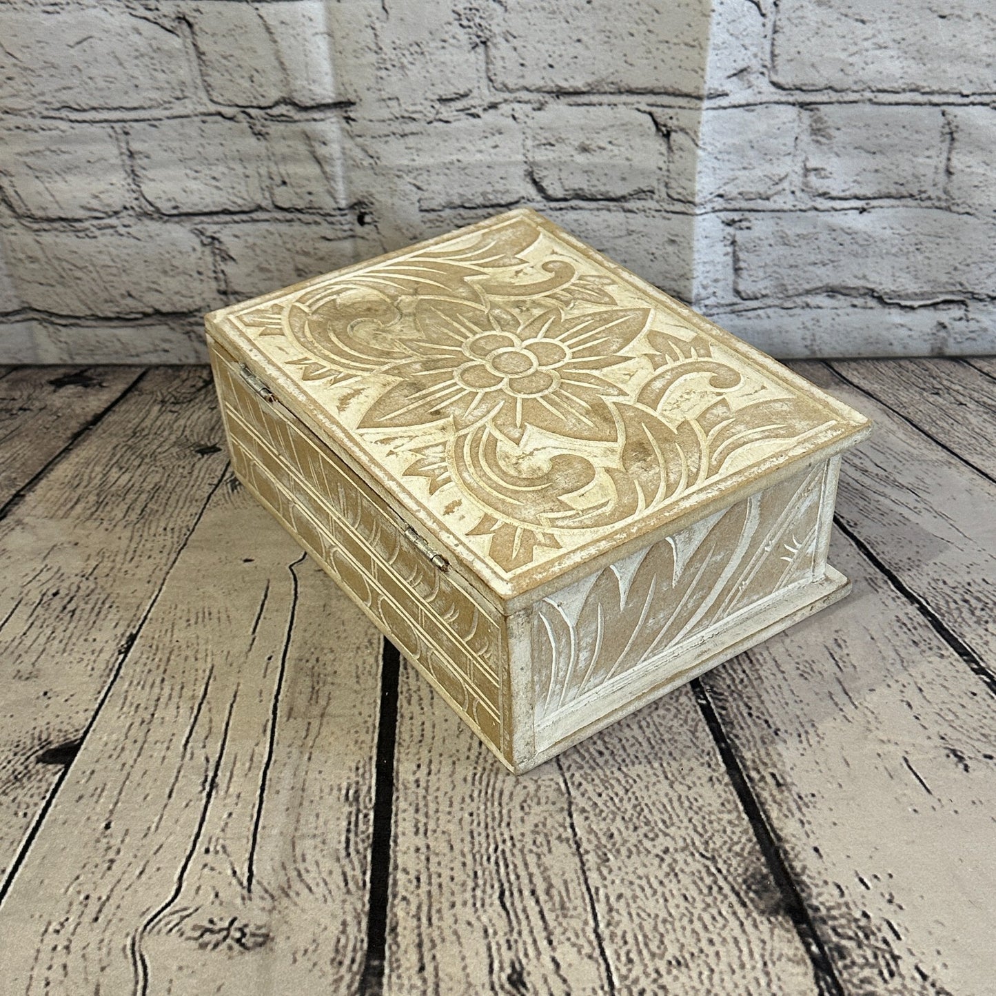 White Flower MDF Box Lotus 22cm x 18cm x 8cm Wooden Box Trinket Handmade