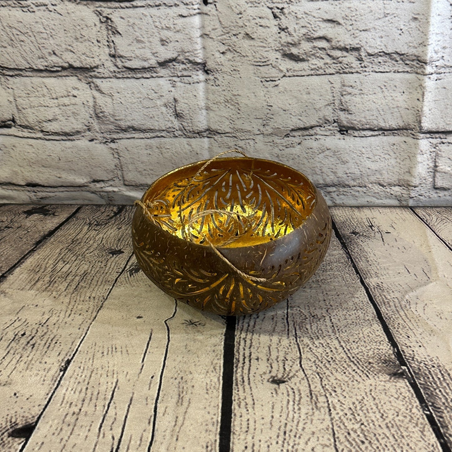 Gold Inside Coconut Shell Hanging Basket Orchid Planter Balcony Decorative Vase