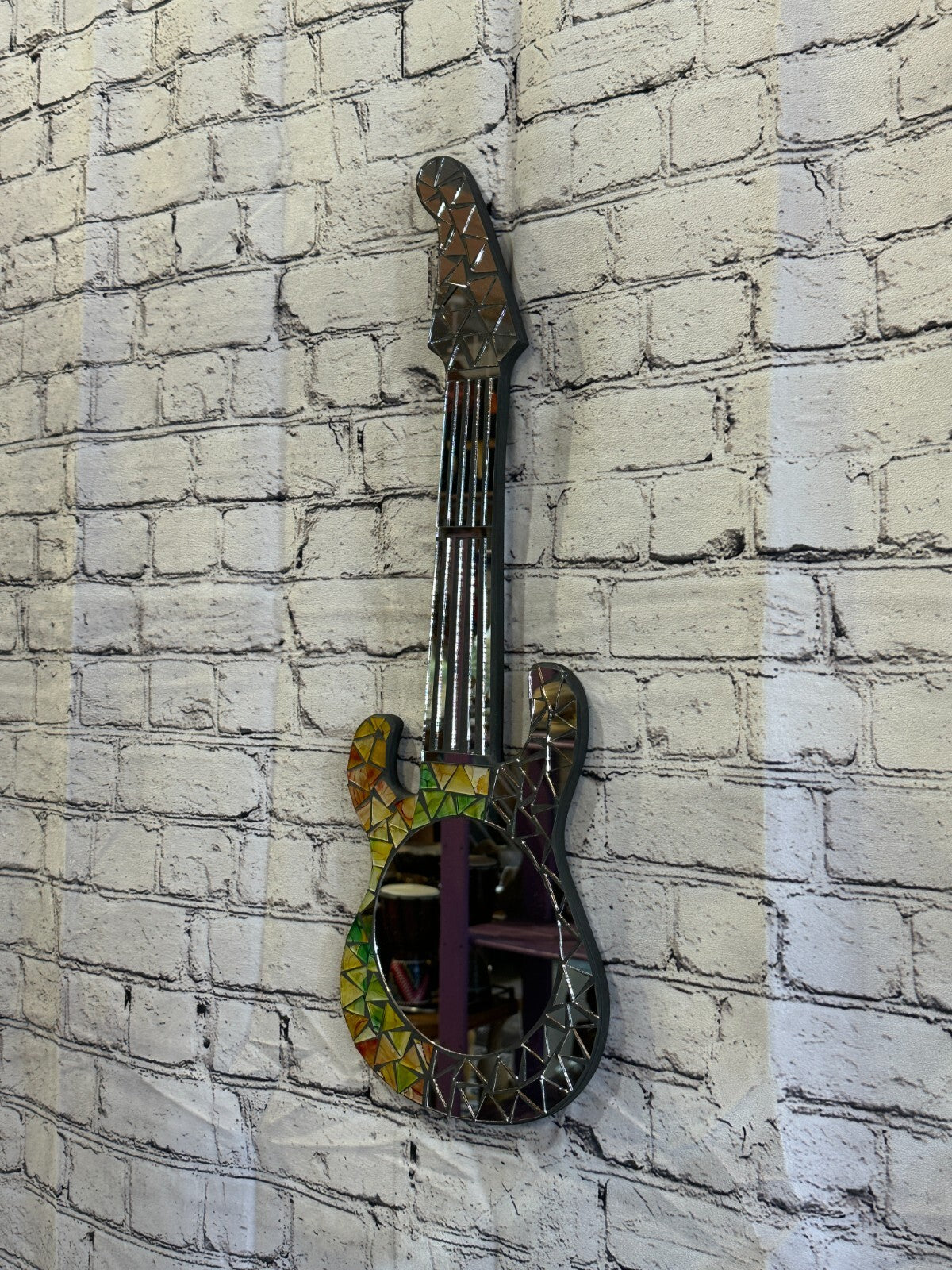 Yellow Guitar Mosaic Tile Wall Mirror 60cm x 20cm 24 Inches Handmade New