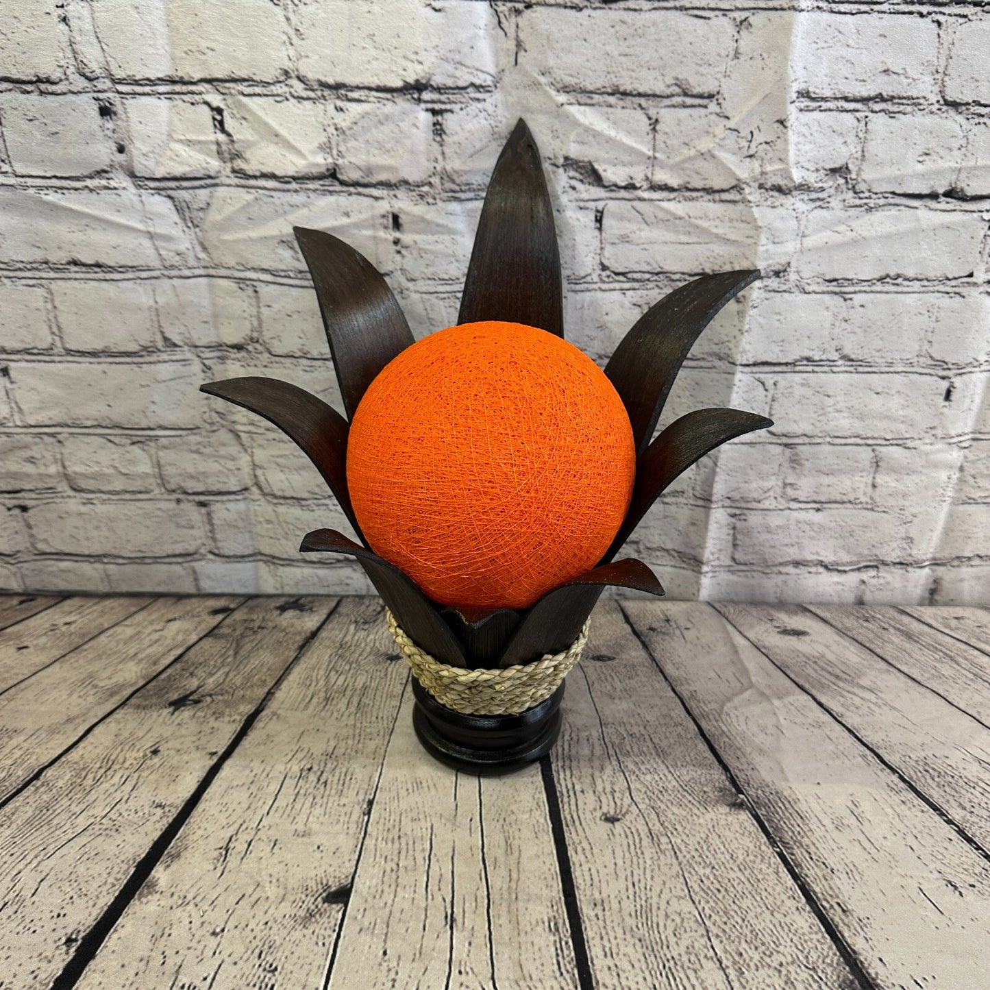 Orange Dark Brown Natural 40cm Tall Leaf Lamp Twist LED UK Mains Plug Design 5