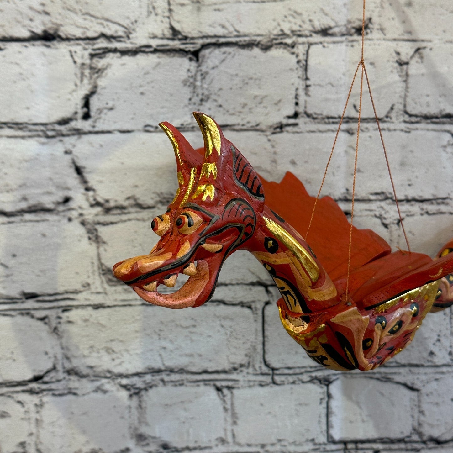 Medium Red Dragon Folk Art Wood Flying Winged Mobile Spirit Chaser Guardian