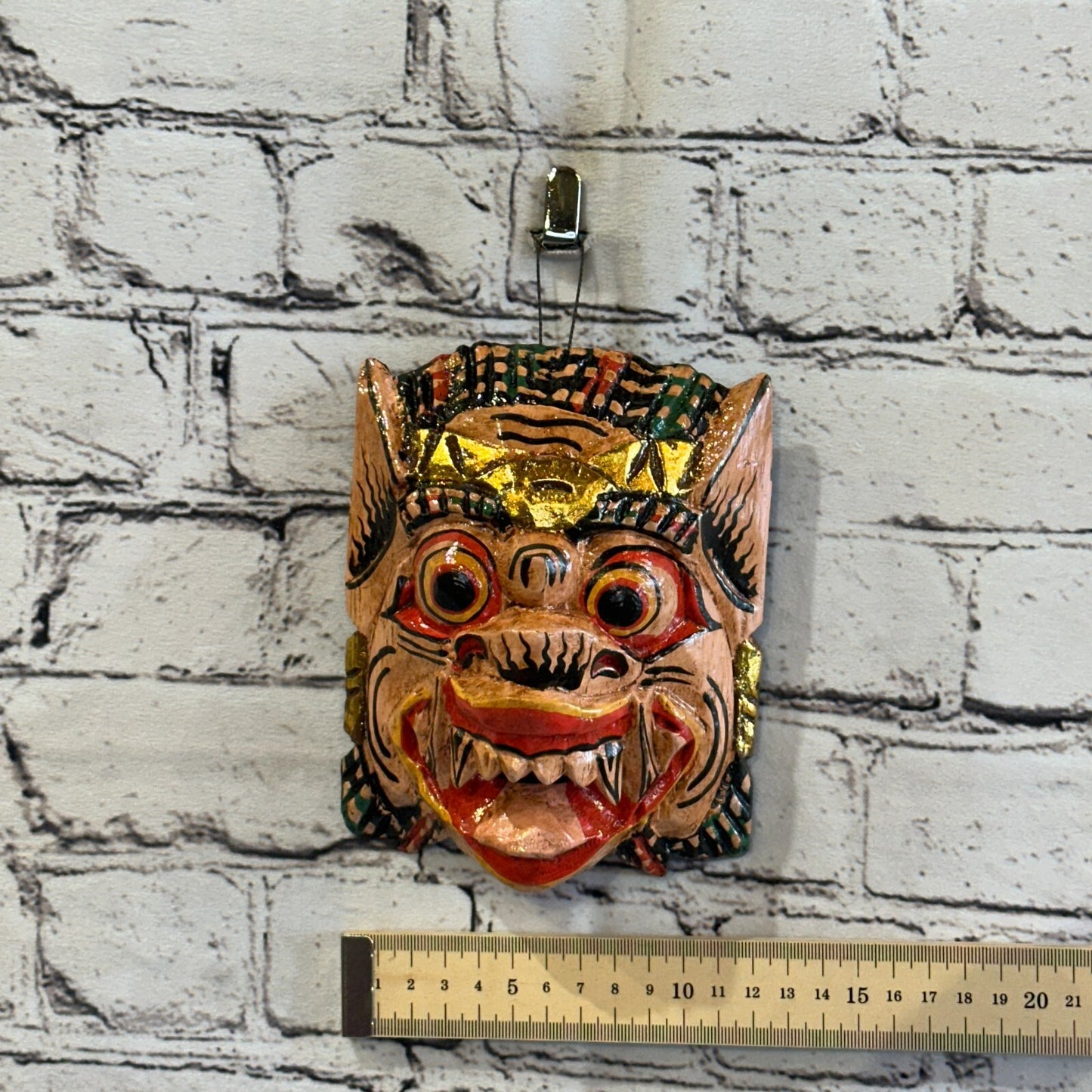 Small Wooden Natural Barong Wall Mask 15cm x 12cm Handmade And Fairtrade Hindu
