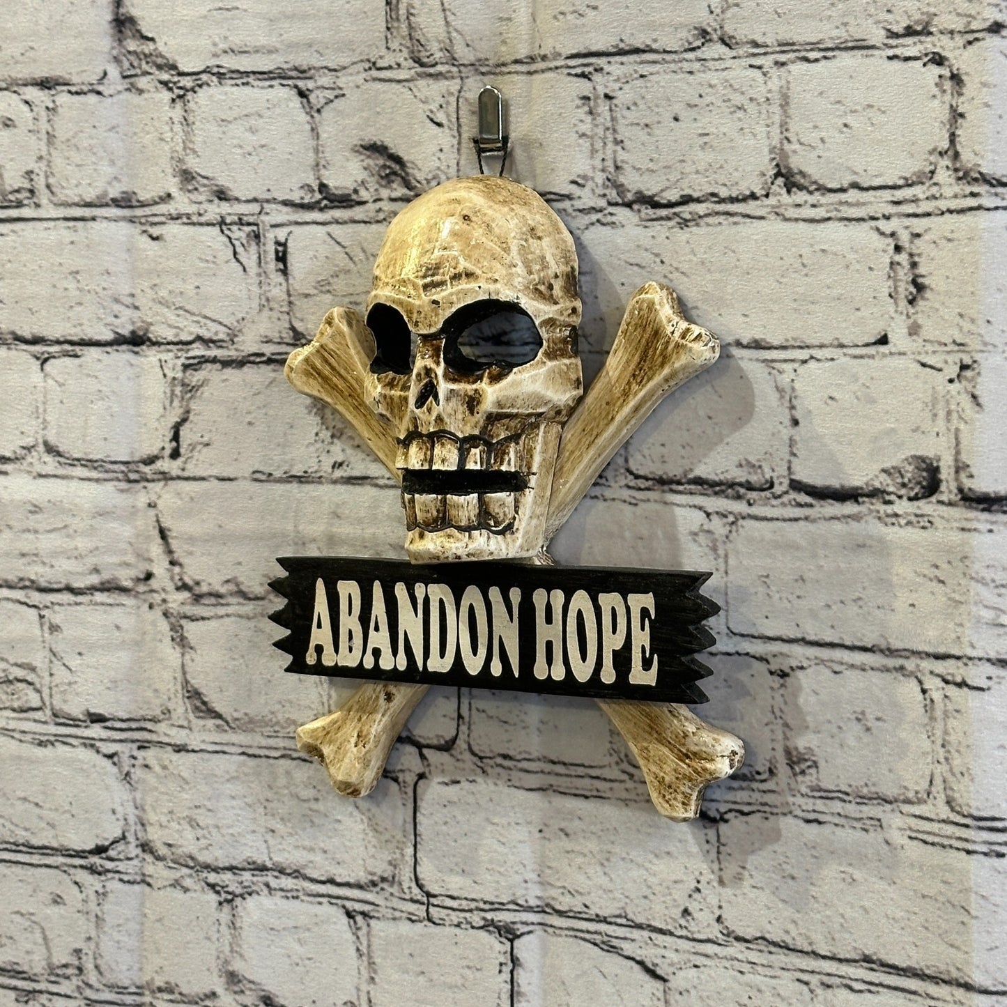 Skull & Crossbones Abandon Hope Pirate Sign Door Plaque 20cm x 20cm Handmade
