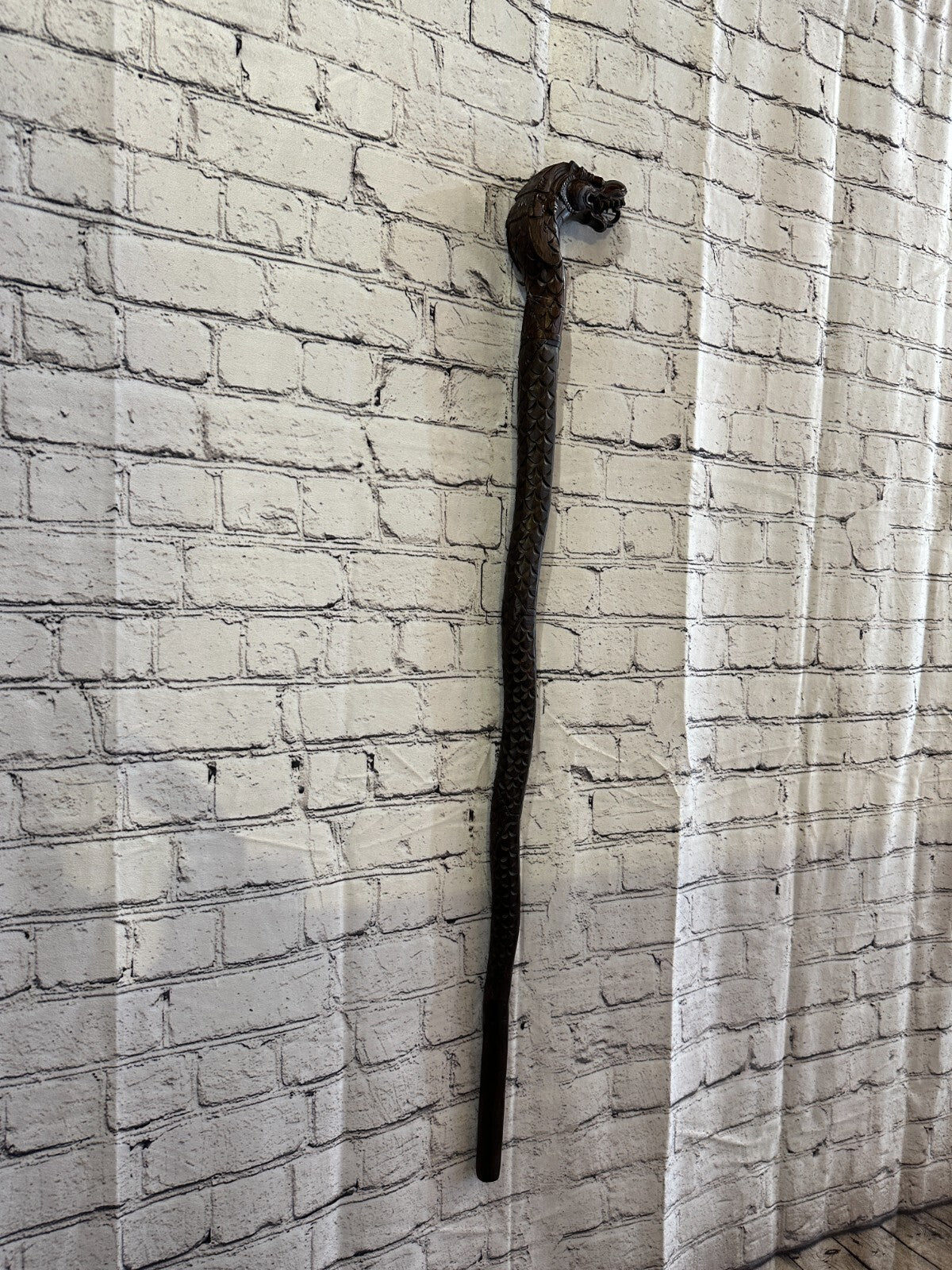 Chinese Dragon 90cm Tribal African Walking Stick Cane Hand Carved Dark Wood