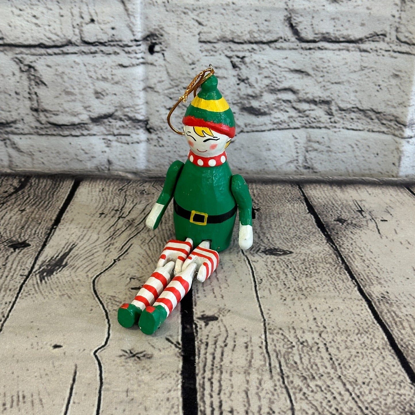 10cm Christmas Elf Sitting Animal, Wooden Shelf Ornament Handmade and Fairtrade