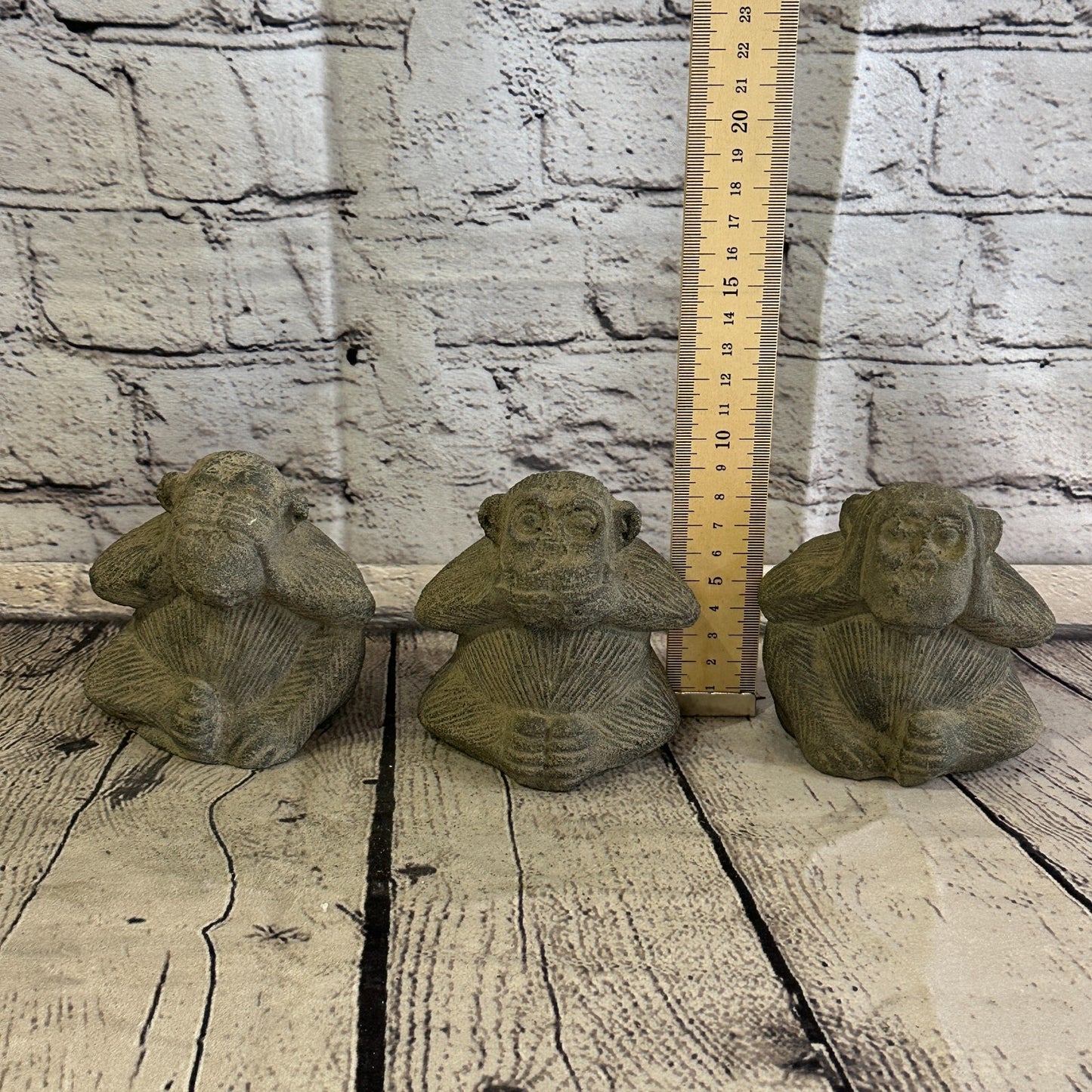 3 Wise Monkeys Set Stone Garden 10cm x 8cm Ornament Outdoor Indoor Statue Hindu