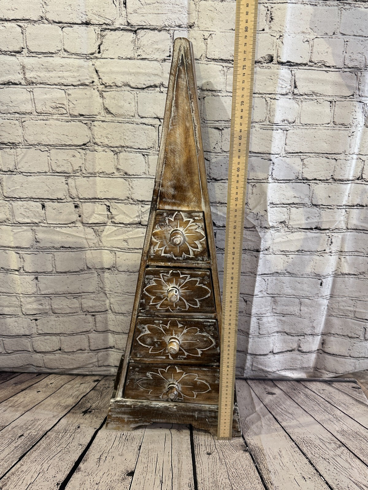 80cm x 30cm Brown 3 Draw Pyramid Wooden Side Cabinet Living Storage Furniture