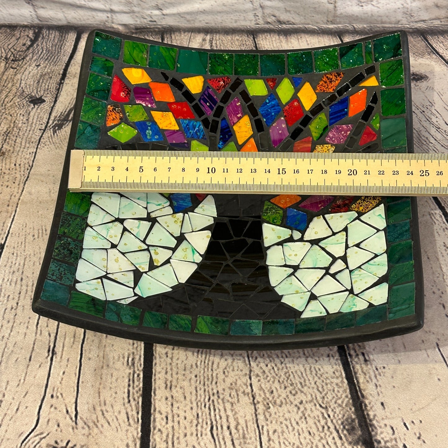 25cm Rainbow Tree Of Life Square Mosaic Handmade Ceramic Glass Tile Bowl Fruit
