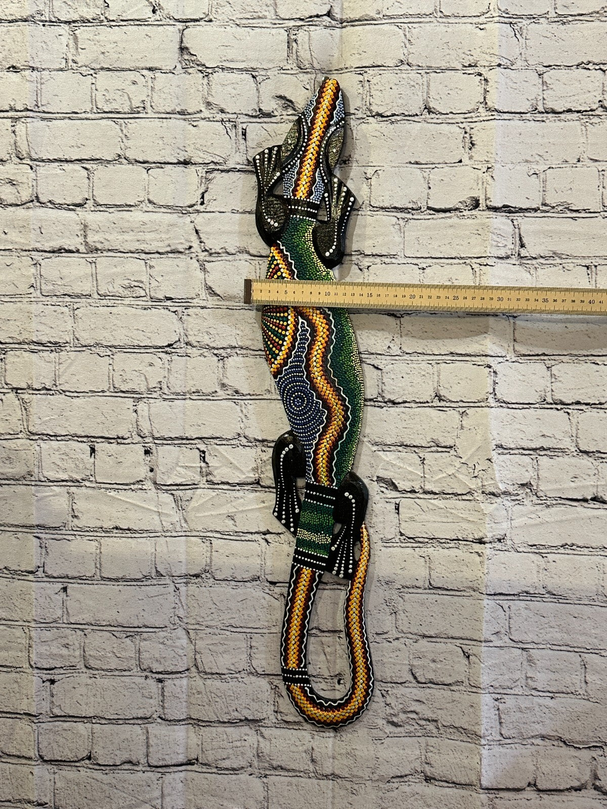 80cm Gecko Carved Wooden Dot Painted Ethnic Tribal Tiki Wall Handmade No 5