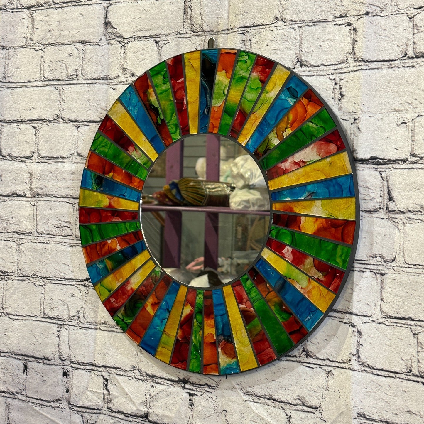 Rainbow Black Line Mosaic Tile Wall Mirror 40cm x 40cm 16 Inches Handmade New