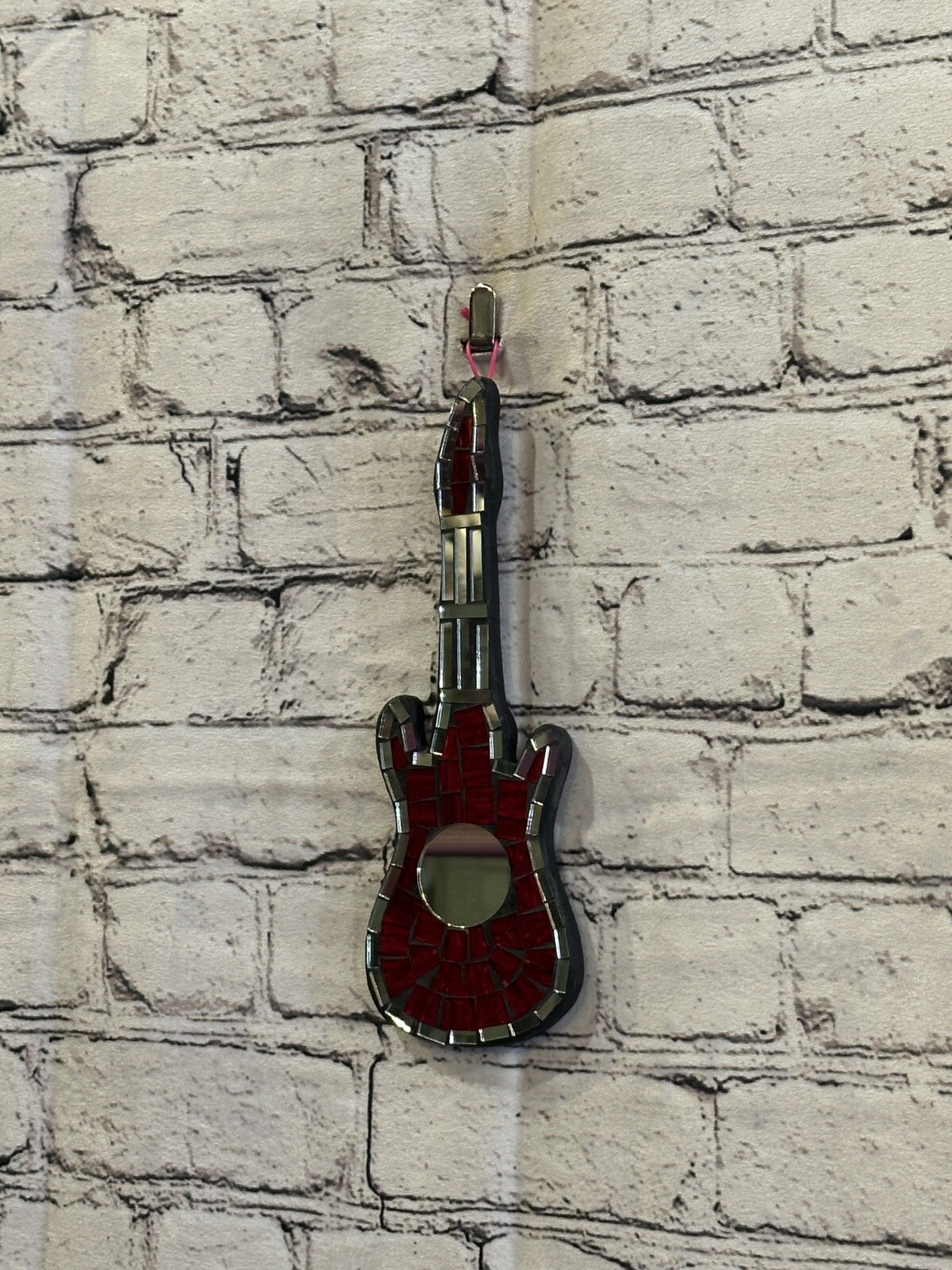 Bright Red Electric Guitar Mosaic Tile Wall Mirror 20cm x 8cm Handmade New
