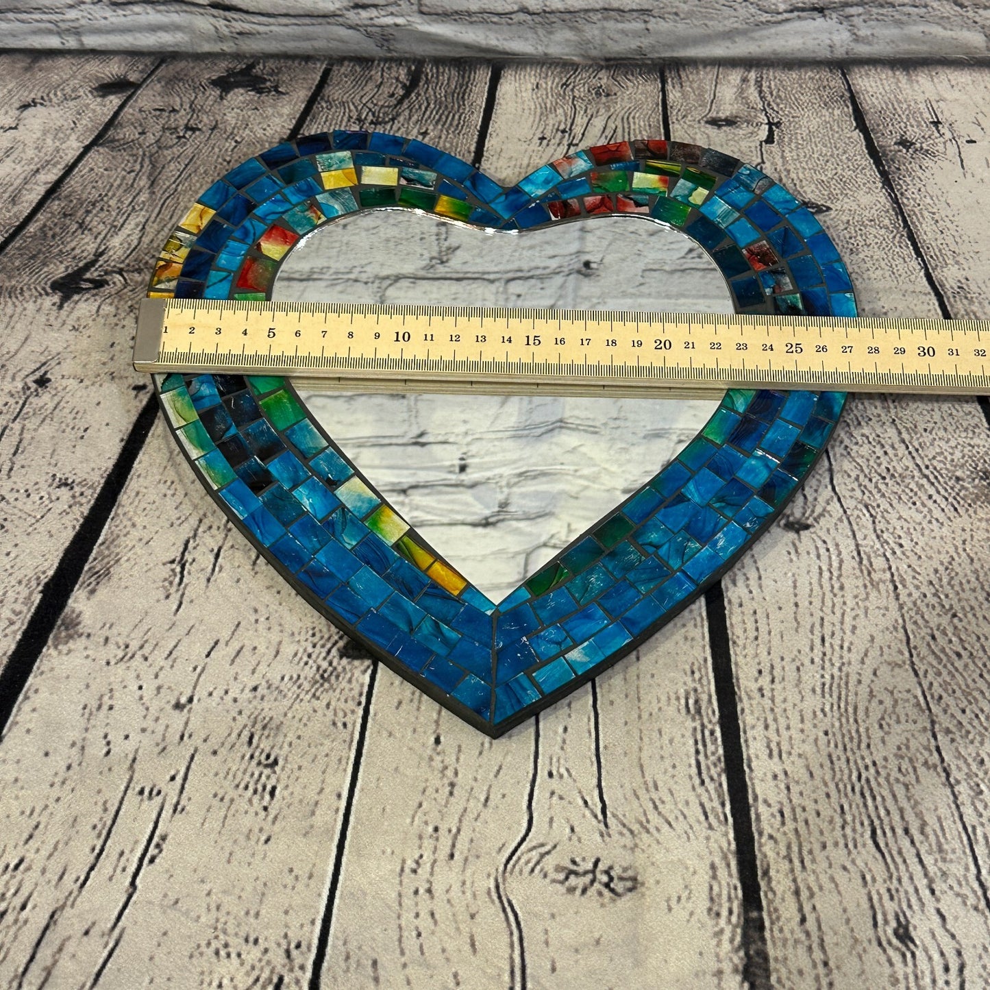 Blue Heart Shape Mosaic Tile Wall Mirror 28cm x 25cm 10 Inches Handmade New