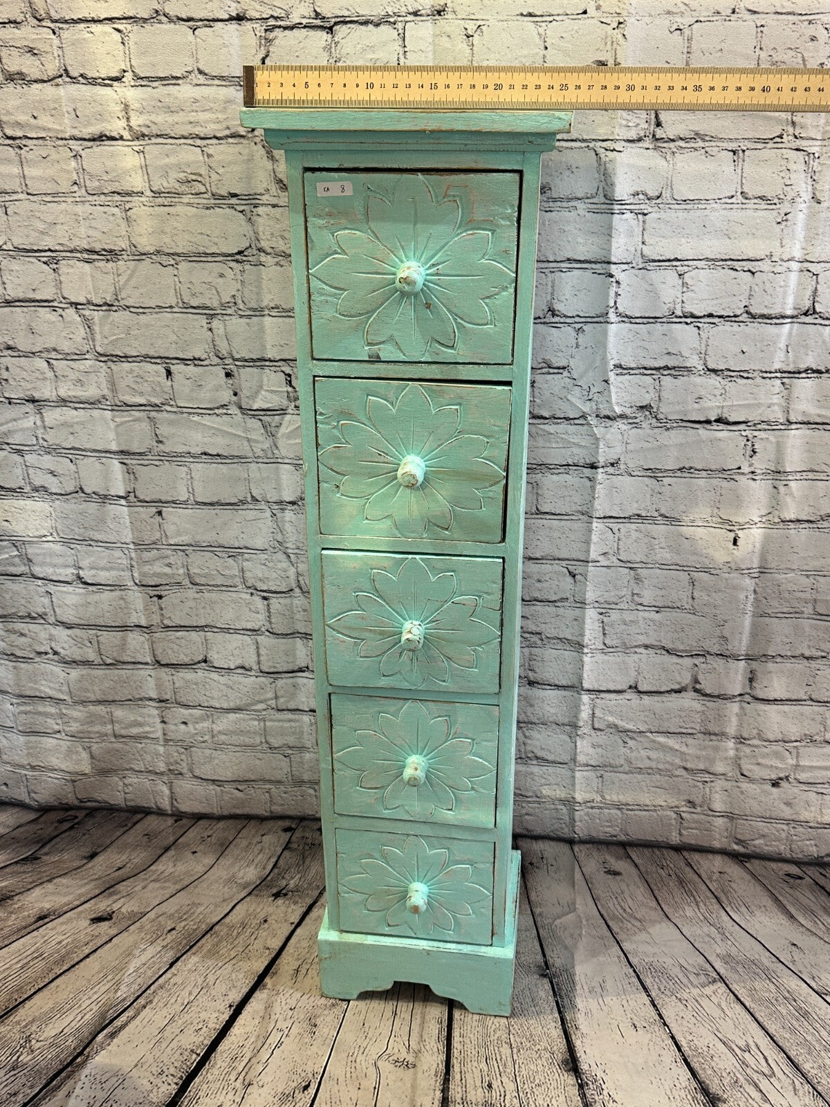 100cm x 25cm Blue 5 Draw Wooden Side Cabinet Living Hallway Storage Furniture