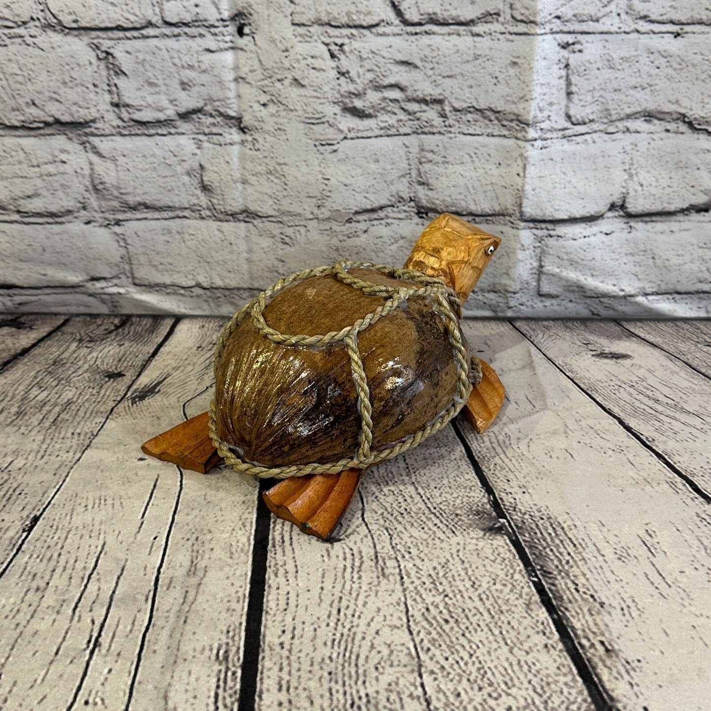 Brown Plain Folk Art Hand Painted Turtle Coconut Shell Ornaments Hanging Decor