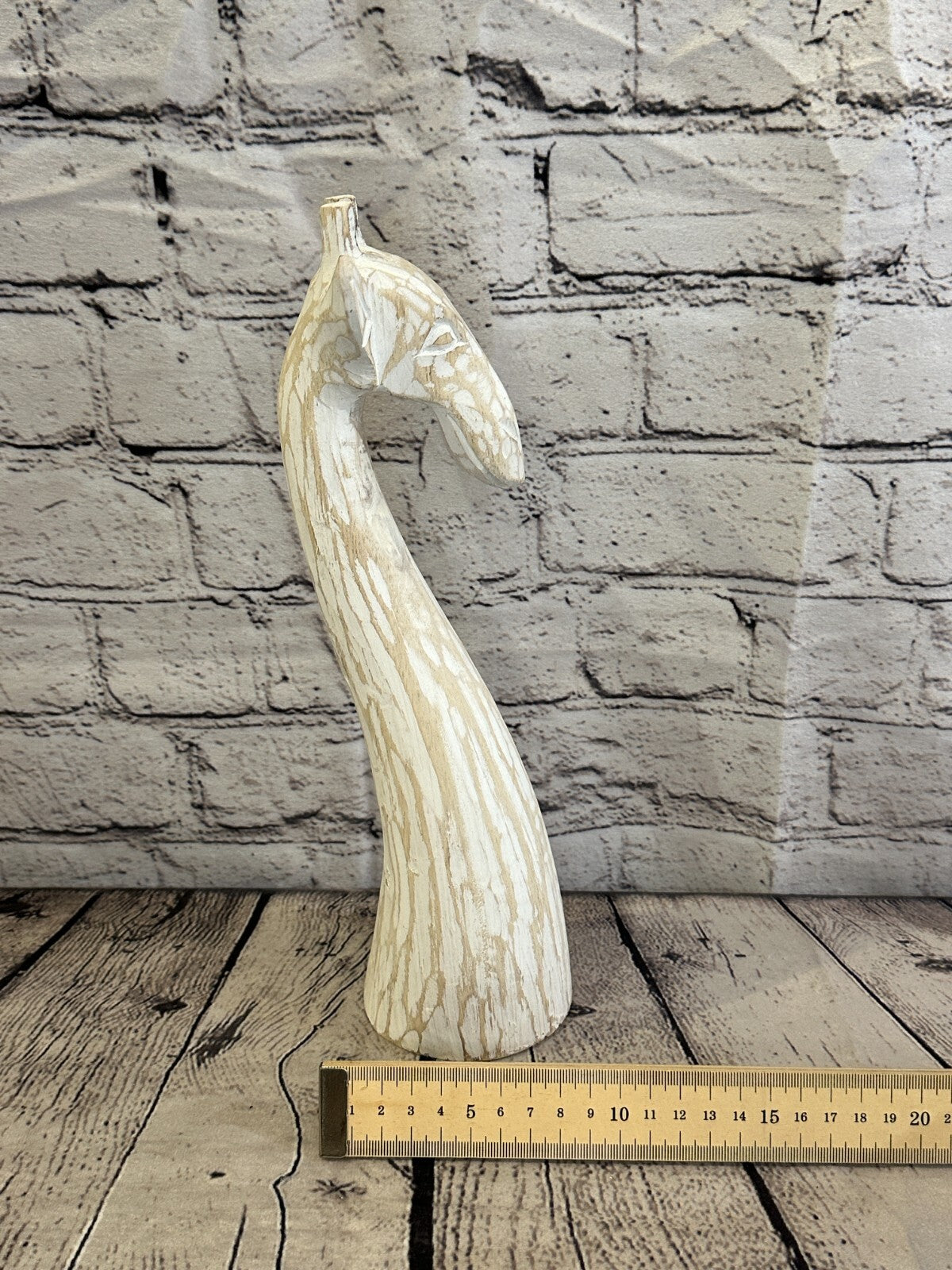 White Wooden Giraffe Head With Shabby Pattern 30cm x 10cm Handmade and Fairtrade