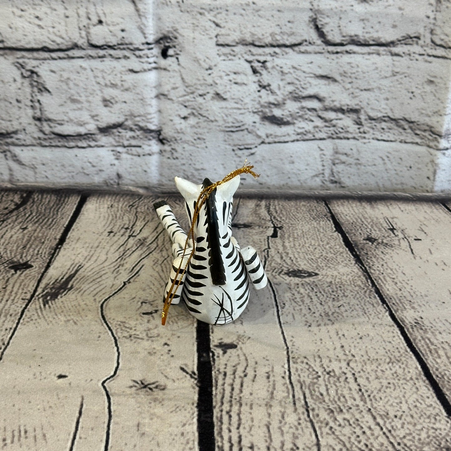 10cm Striped Zebra Sitting Animal, Wooden Shelf Ornament Handmade and Fairtrade
