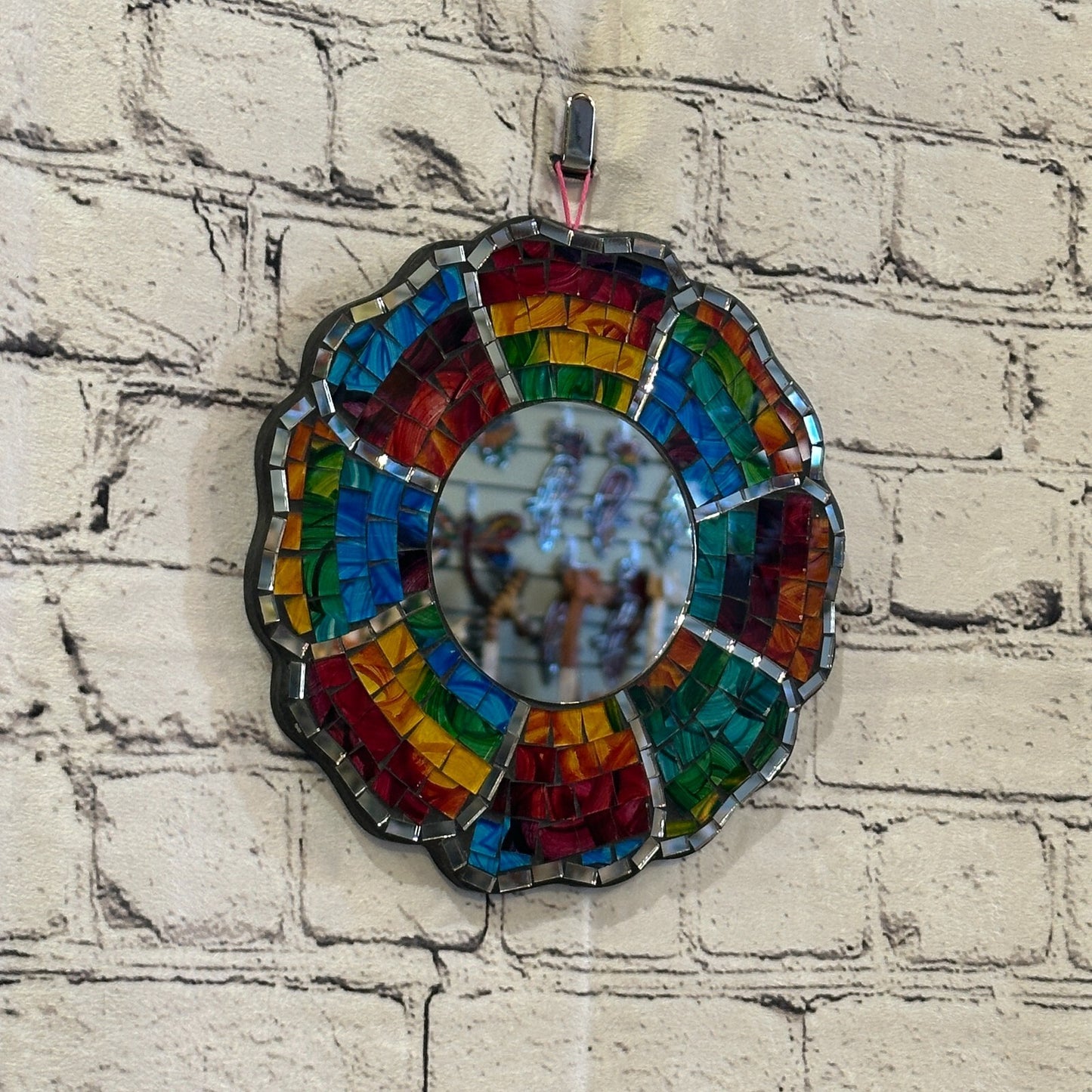 Rainbow Black Flower Mosaic Tile Wall Mirror 20cm x 20cm 8 Inches Handmade New