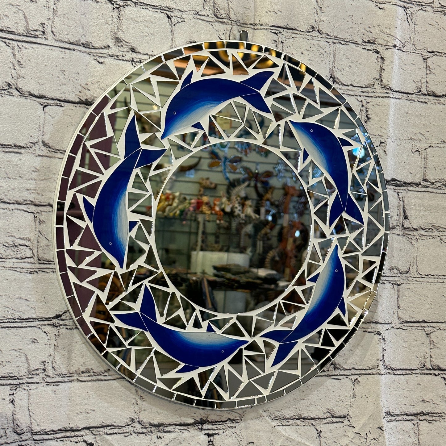 Blue Dolphin Mosaic Tile Wall Mirror 40cm x 40cm 16 Inches Handmade New