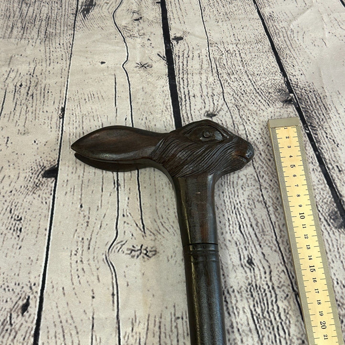 Rabbit Hare 90cm Tribal African Walking Stick Cane Hand Carved Dark Wood