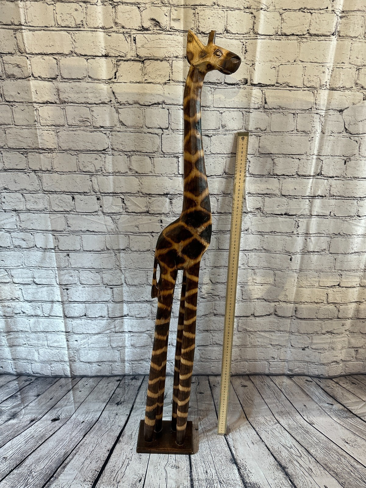 120cm Burnt Pattern Wood Giraffe Tall Statue Wood Modern Hand Carved Painted