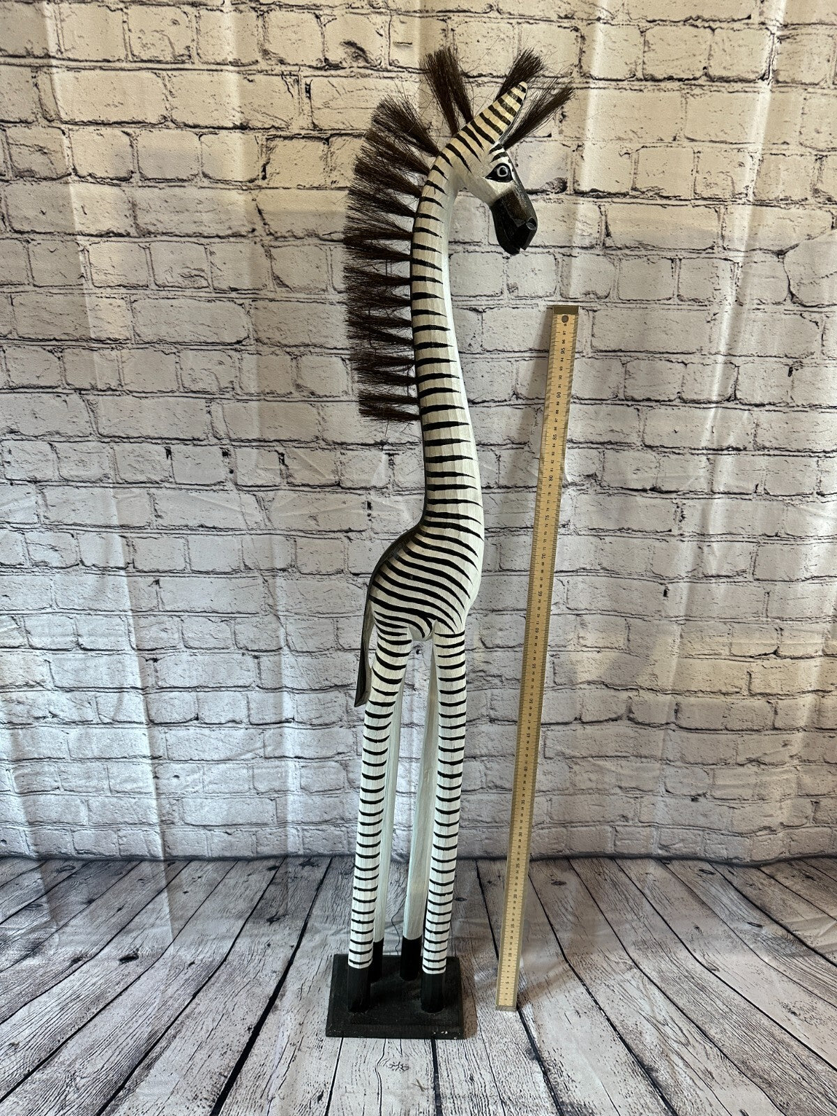120cm White Black Painted Wood Zebra Tall Statue Wood Modern Hand Carved Painted