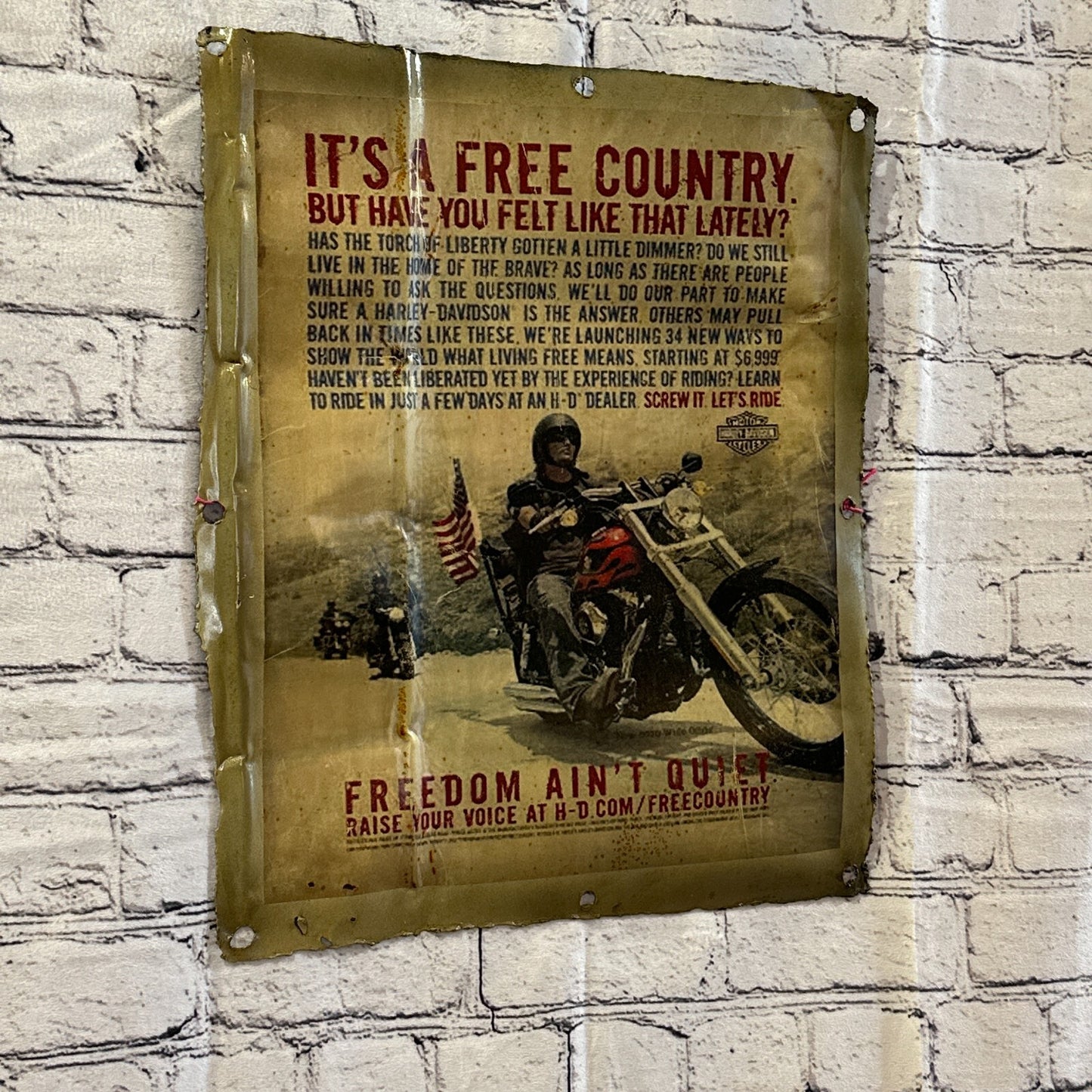 USA Freedom Harley Davidson Bike Wall Plaque 42cm x 36cm Vintage Retro Tin Sign