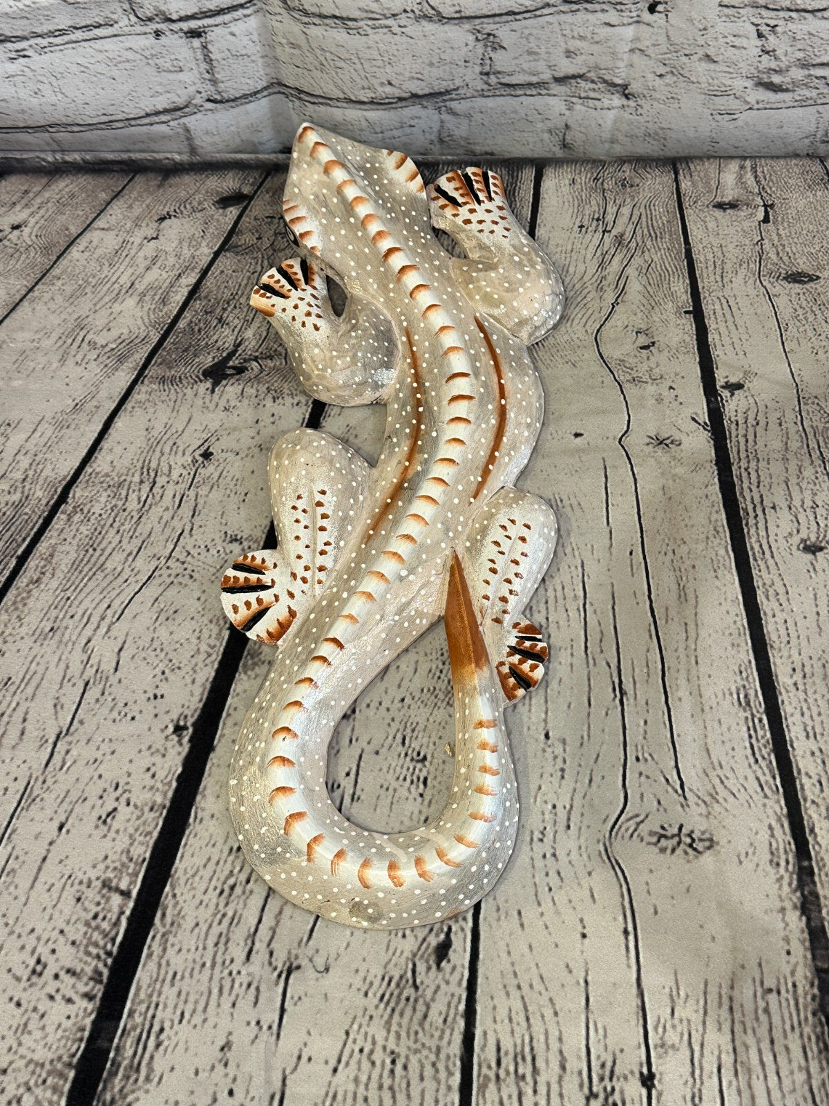 40cm Gecko Lizard Grey Wood Wall Hanging Wooden Ornaments Wood Carving