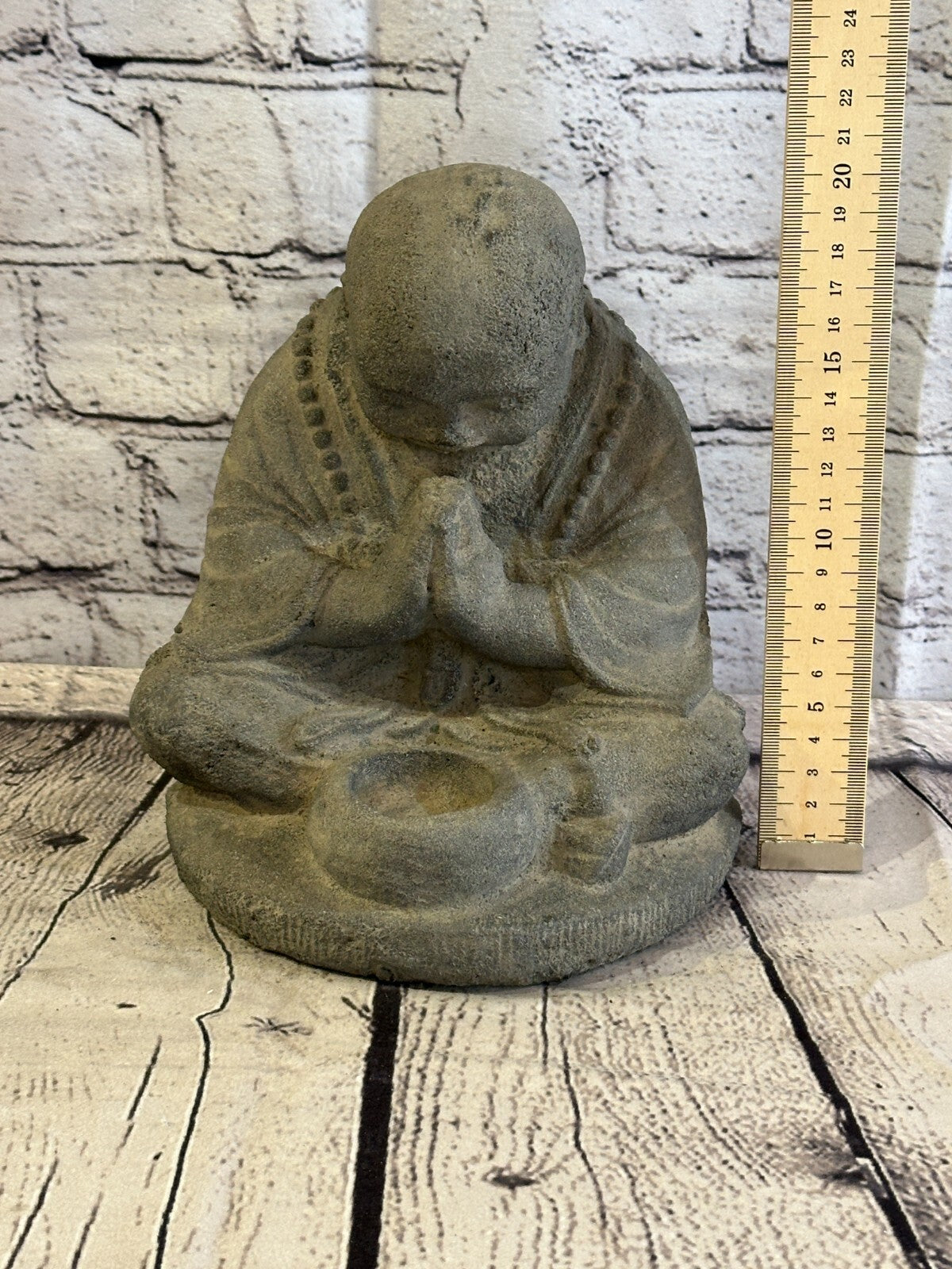 Monk Preying Candle Stone Garden 20cm Ornament Outdoor Indoor Statue Hindu