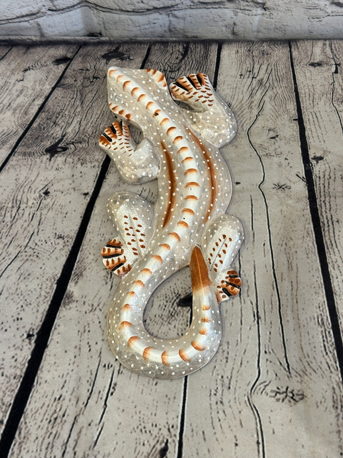 30cm Gecko Lizard Grey Wood Wall Hanging Wooden Ornaments Wood Carving