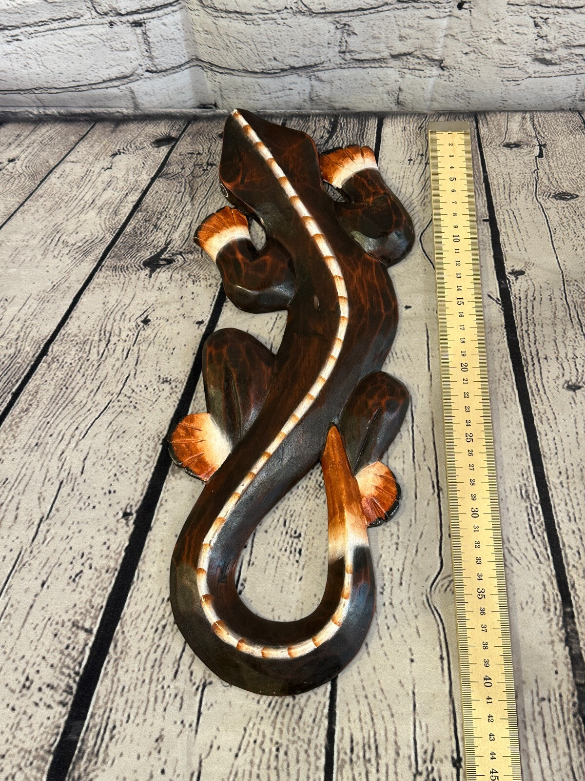 40cm Gecko Lizard Brown Wood Wall Hanging Wooden Ornaments Wood Carving