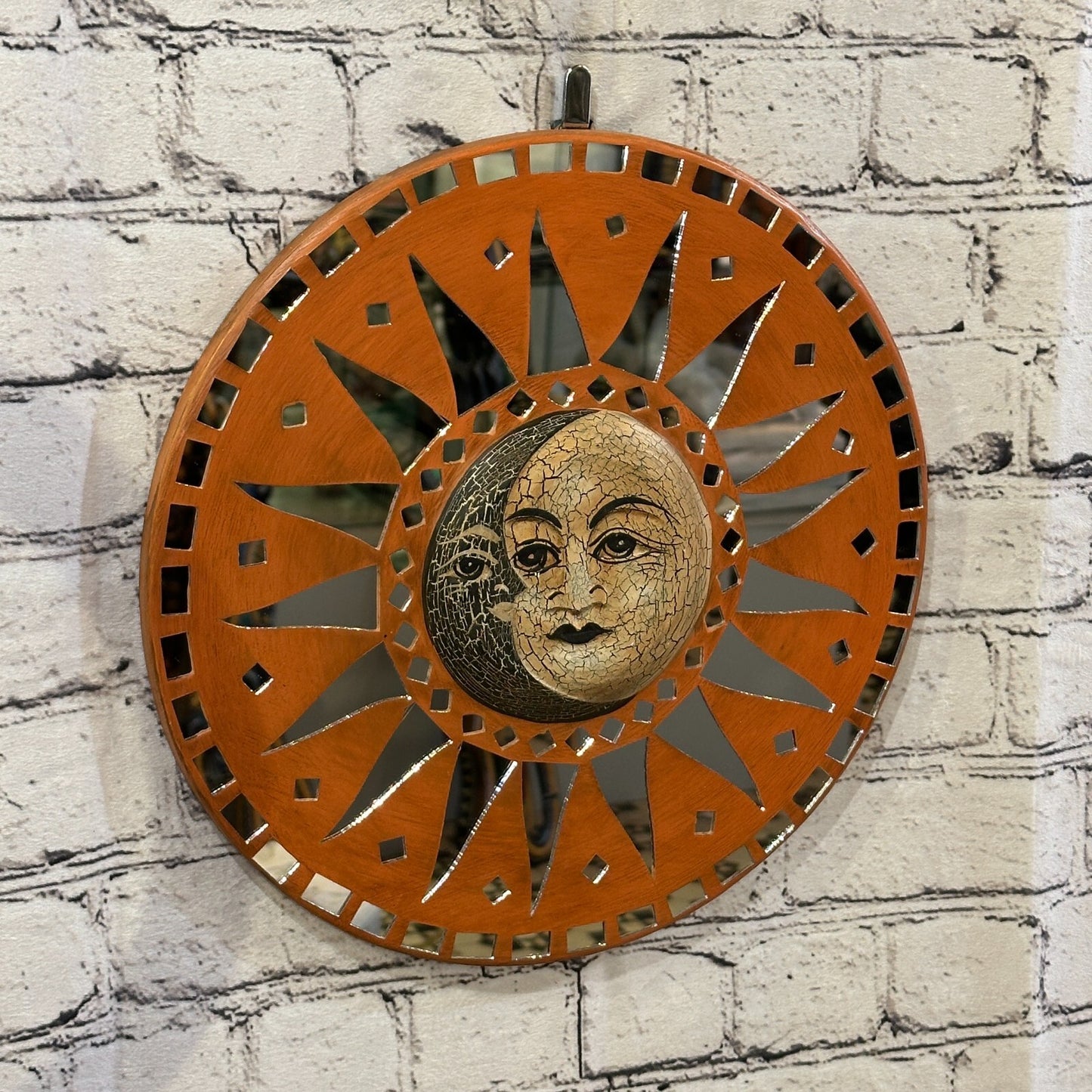 Sun Moon Face Mosaic Tile Wall Mirror 30cm x 30cm 12 Inches Handmade Fairtrade