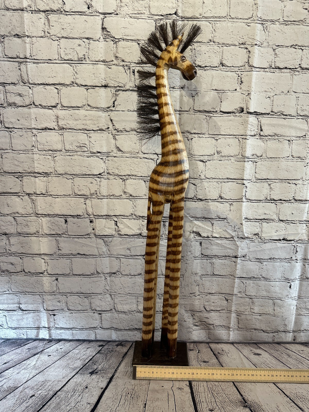 80cm Burnt Pattern Wood Horse Tall Statue Wood Modern Hand Carved Painted