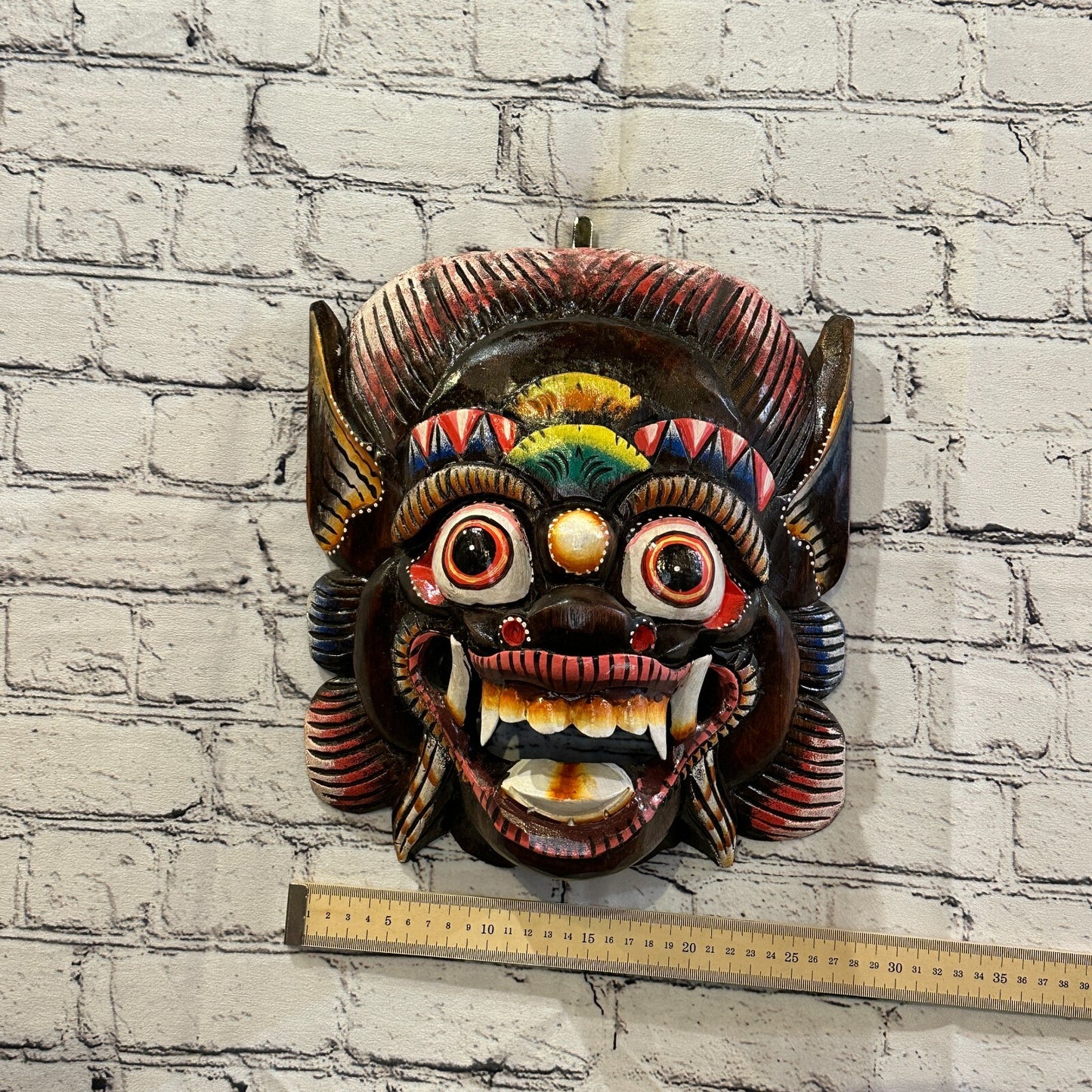 Large Wooden Brown Barong Wall Mask 30cm x 25cm Handmade And Fairtrade