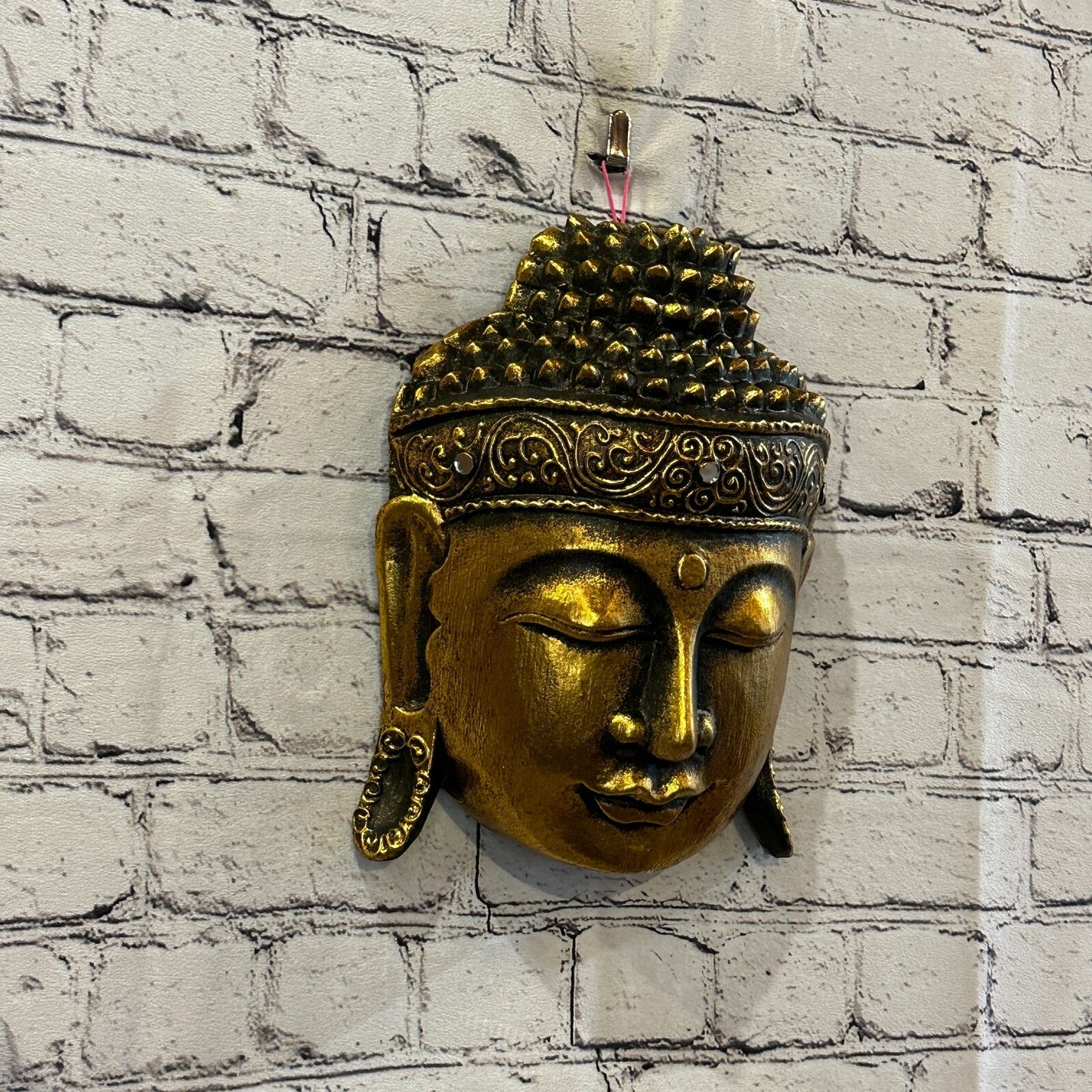 25cm Gold Buddha Head Mask Wooden Hanging Statue Figurine Ornament Fair Trade
